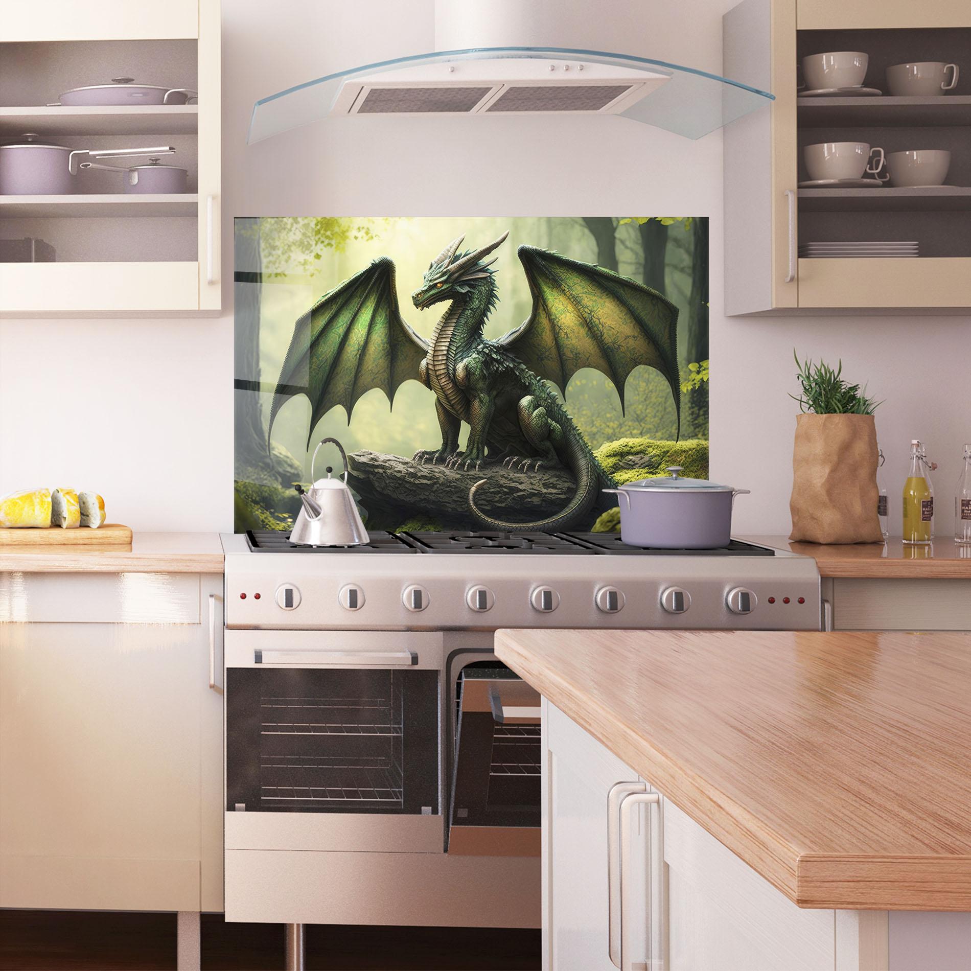 Panou Sticla Bucatarie Green Dragon mockup 1