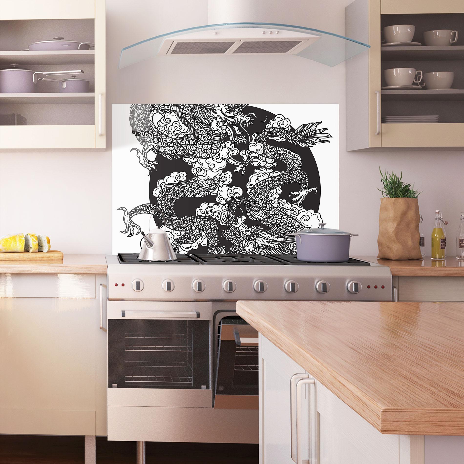 Panou Sticla Bucatarie Grey Moon Dragon mockup 1