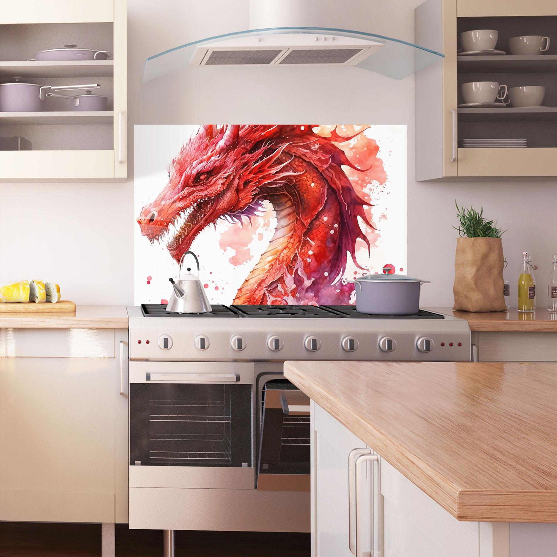 Panou Sticla Bucatarie Red Dragon Art mockup 1