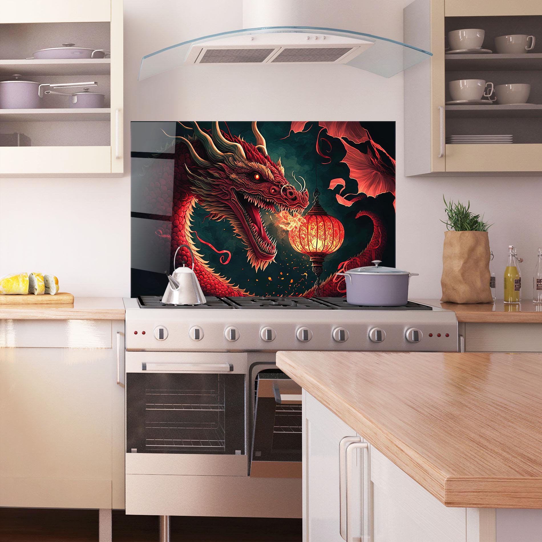 Panou Sticla Bucatarie Red Fire Dragon mockup 1