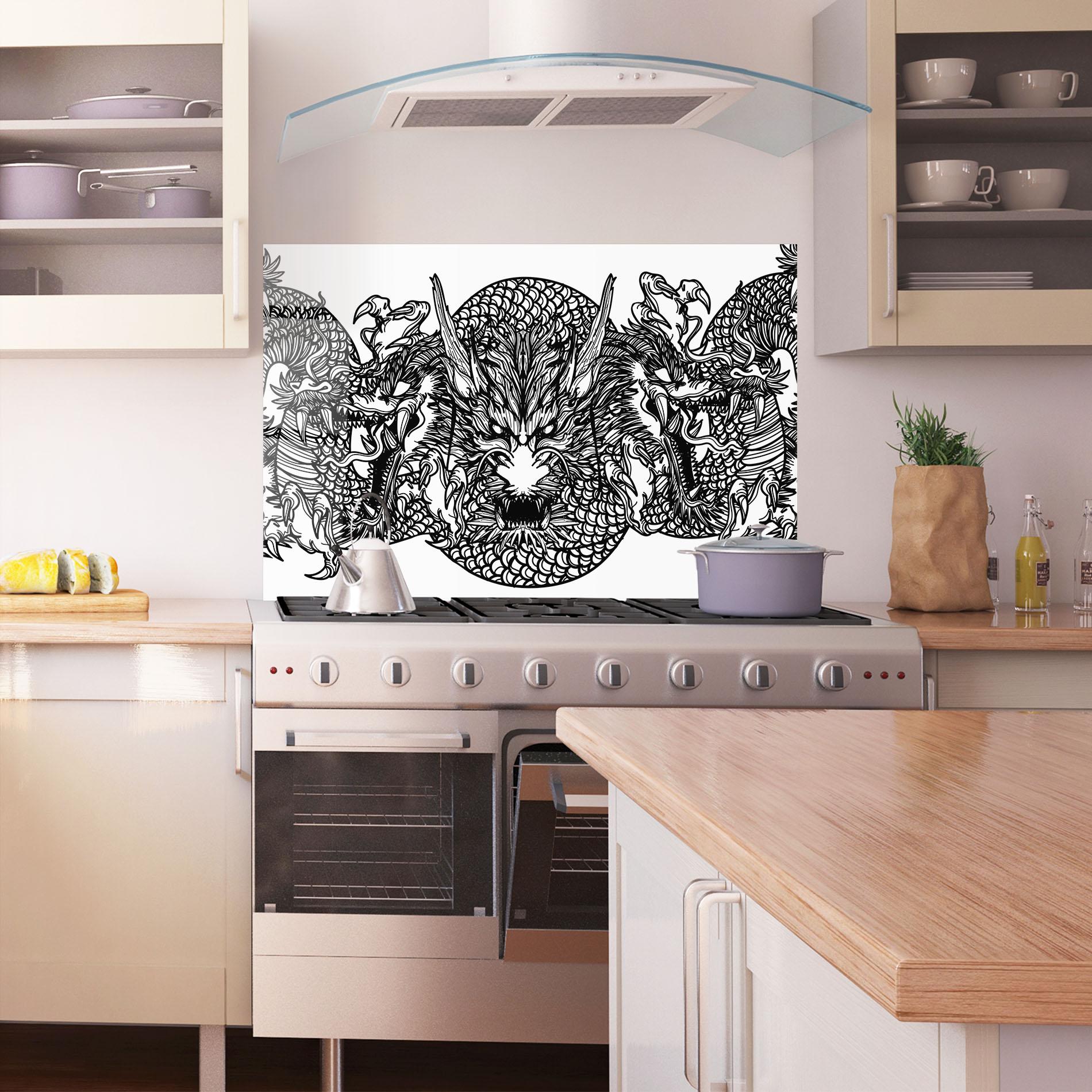 Panou Sticla Bucatarie Three Heads Dragon mockup 1