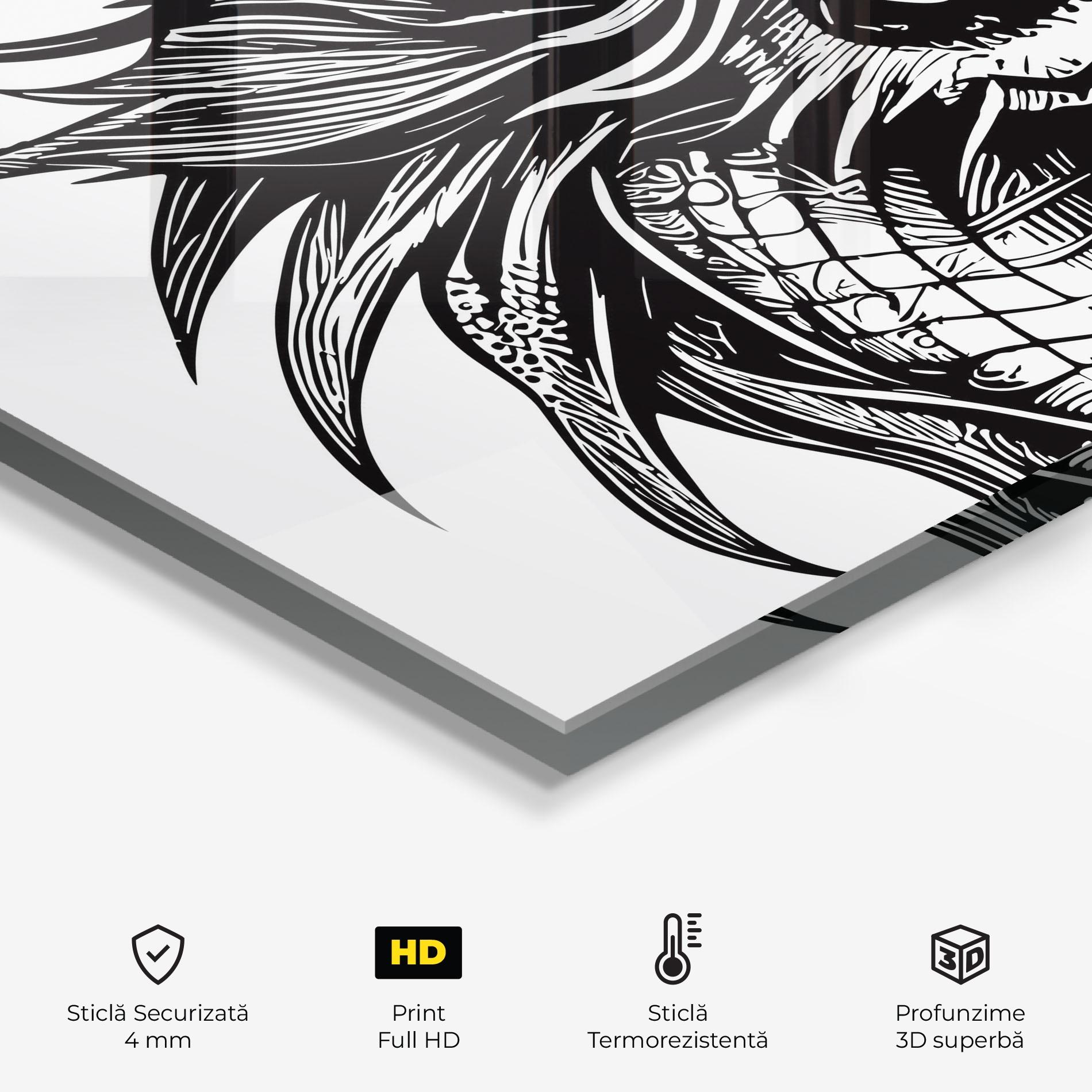 Panou Sticla Bucatarie Black Line Dragon mockup 2