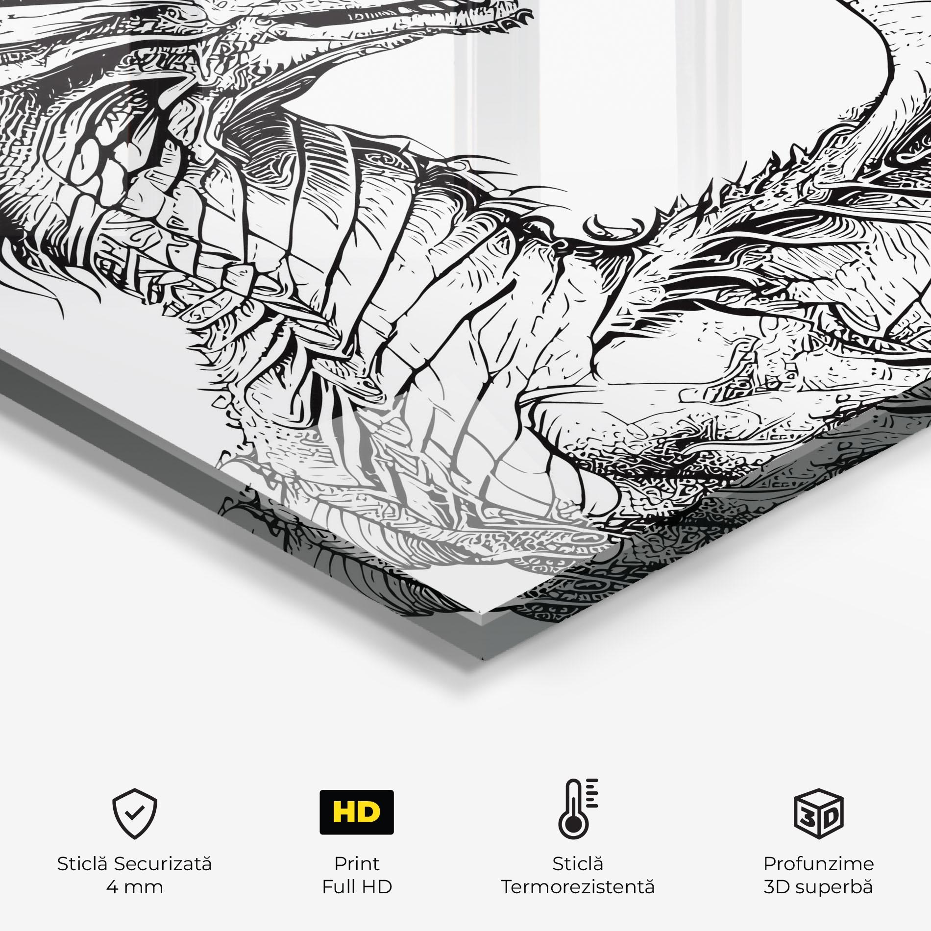 Panou Sticla Bucatarie Dragon Sketch mockup 2