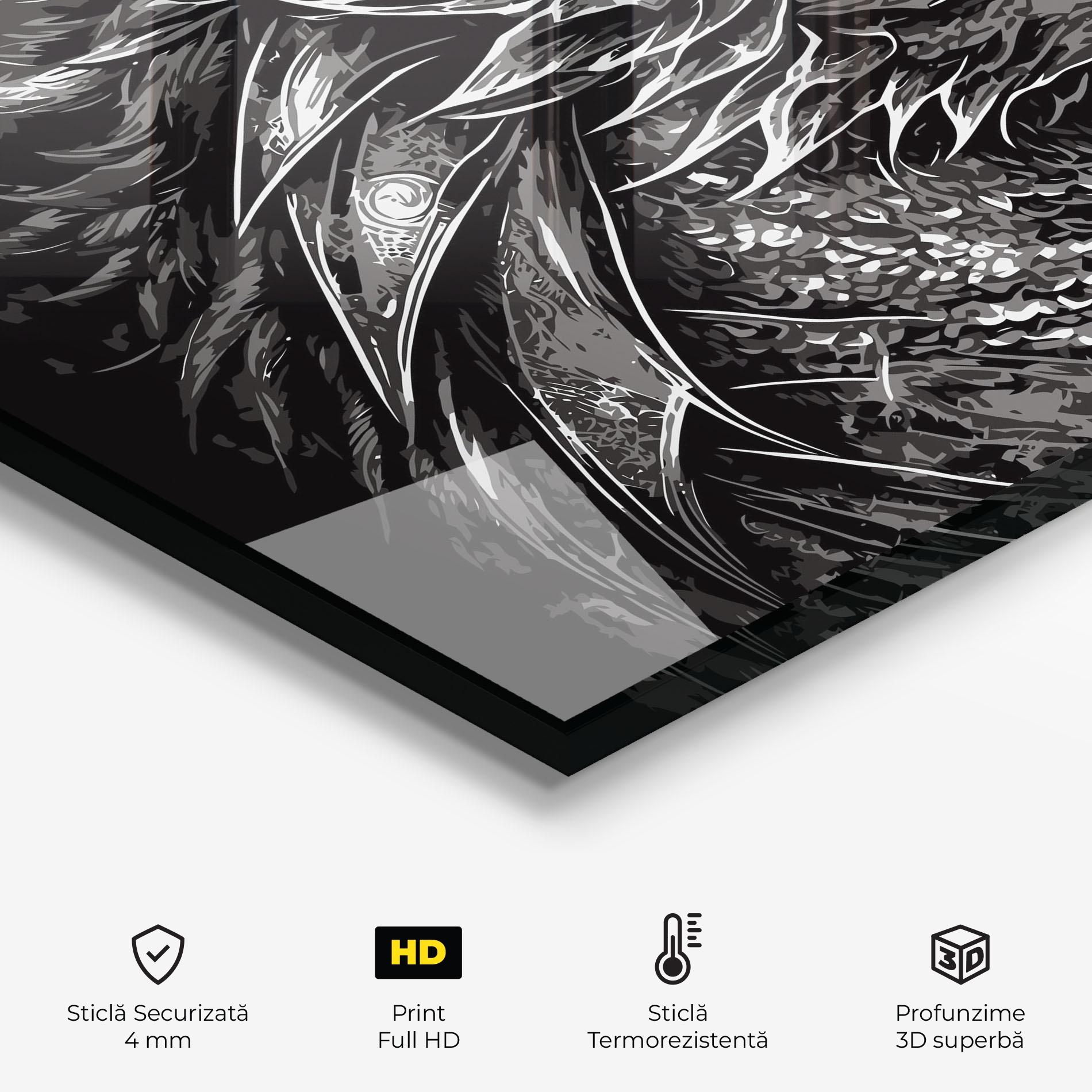 Panou Sticla Bucatarie Grey White Dragon mockup 2
