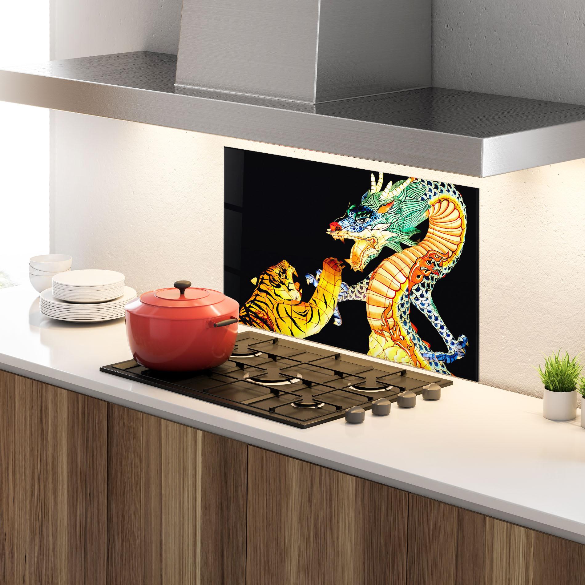 Panou Sticla Bucatarie Chinese Dragon And Tiger mockup 4