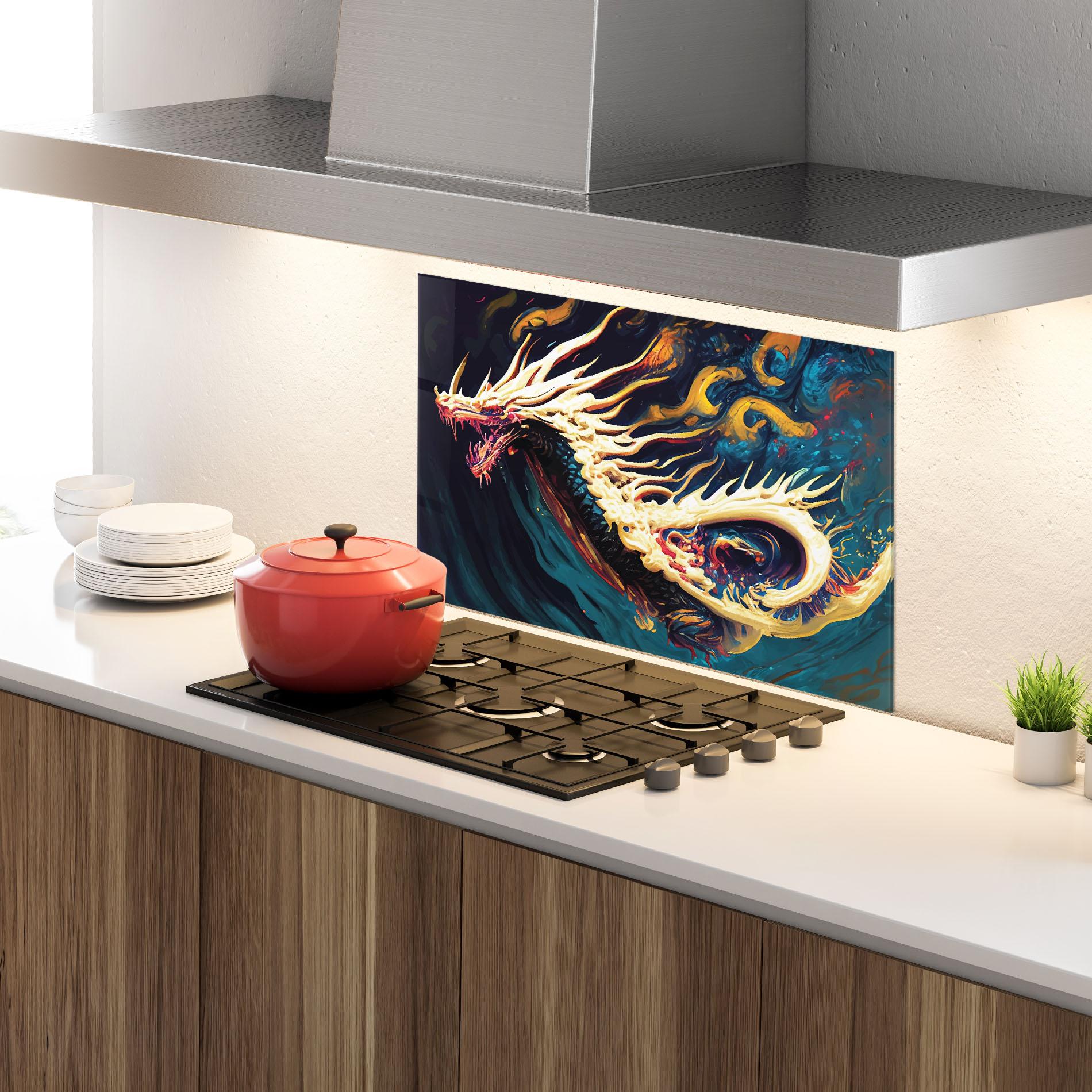 Panou Sticla Bucatarie Flying Acrylic Dragon mockup 4