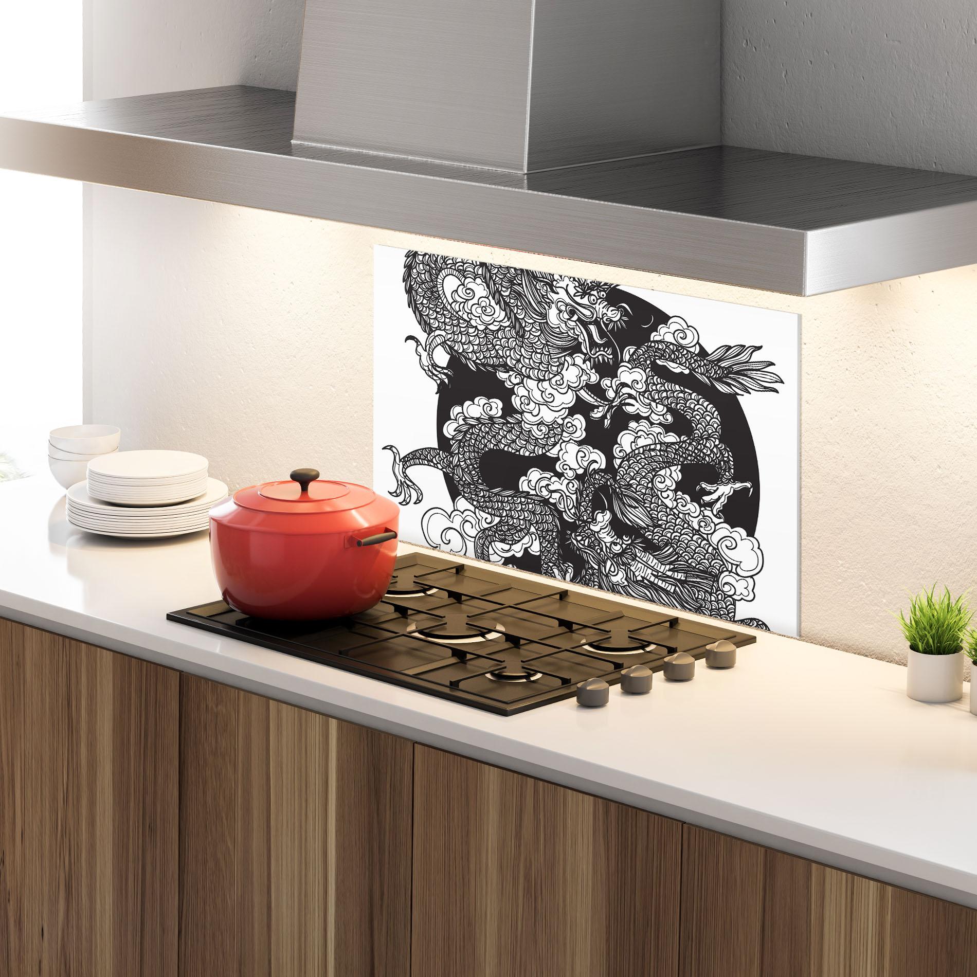 Panou Sticla Bucatarie Grey Moon Dragon mockup 4