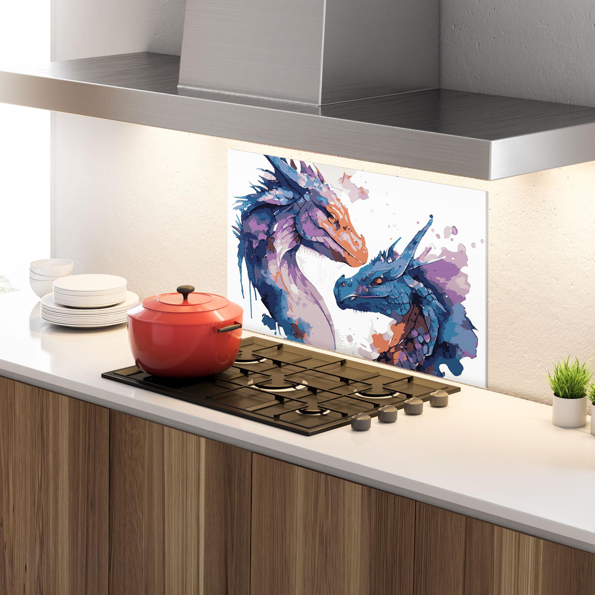 Panou Sticla Bucatarie Purple Cute Dragon mockup 4