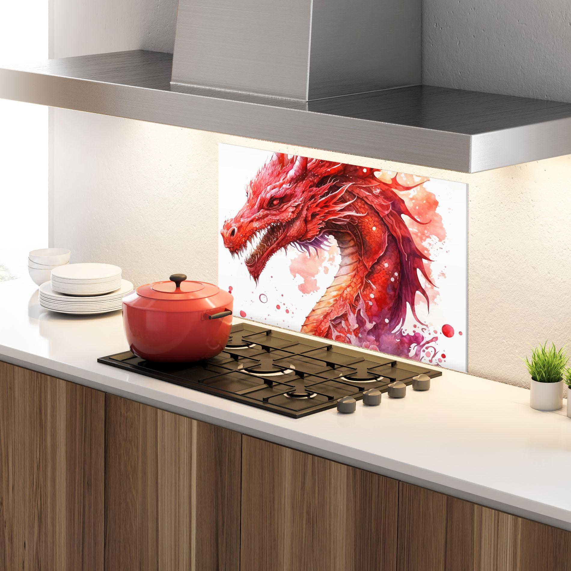 Panou Sticla Bucatarie Red Dragon Art mockup 4