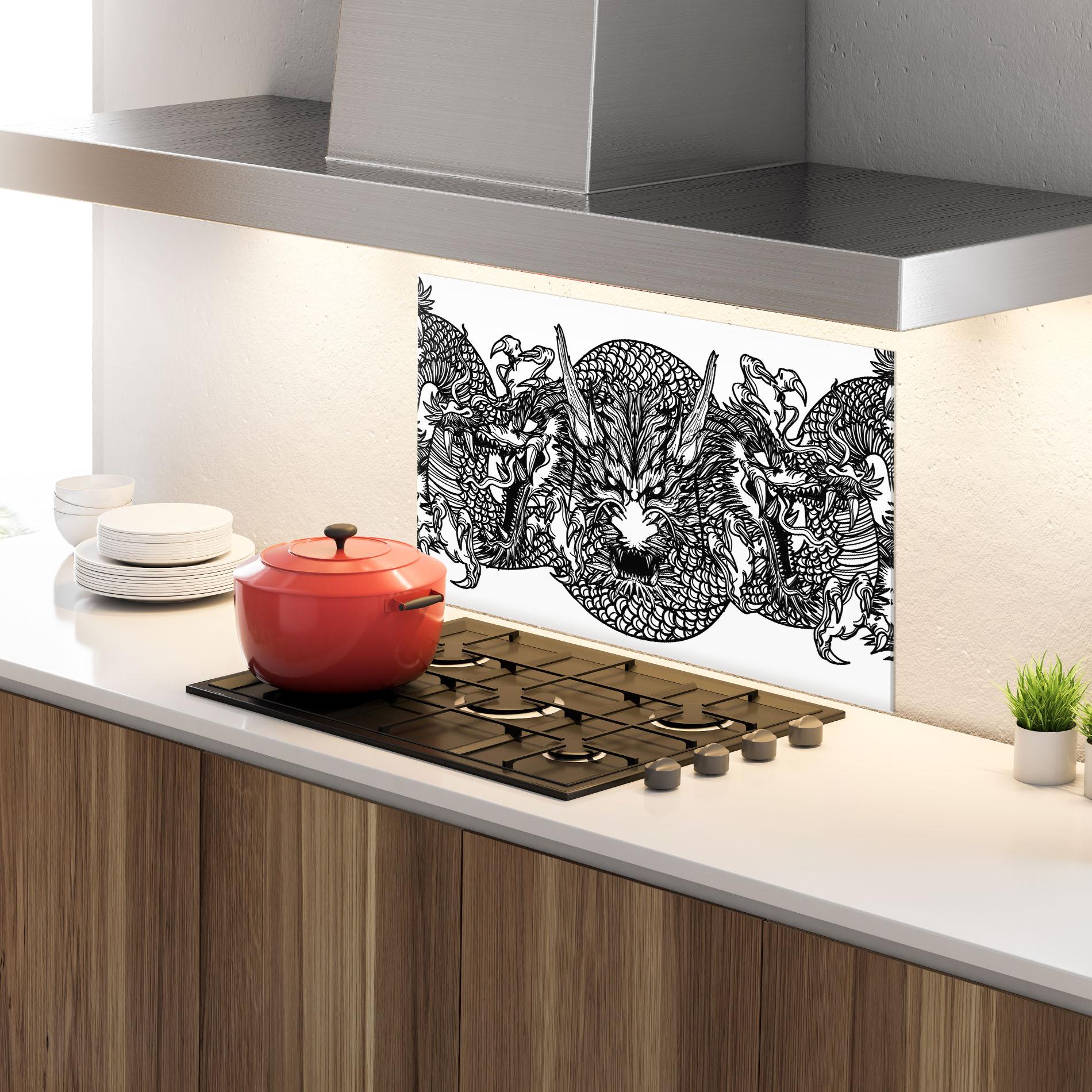 Panou Sticla Bucatarie Three Heads Dragon mockup 4