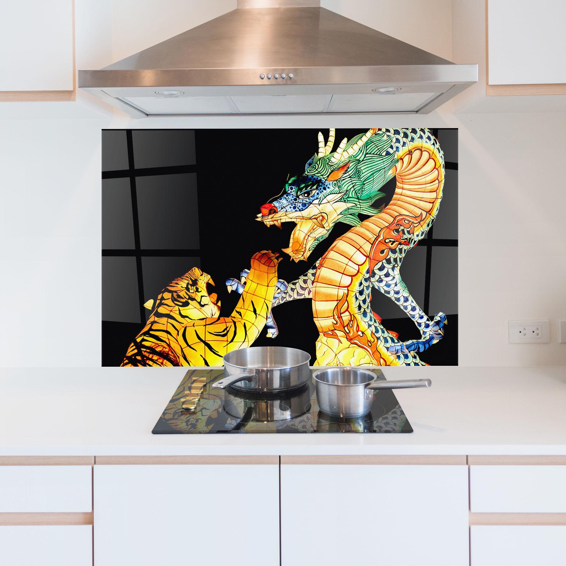 Panou Sticla Bucatarie Chinese Dragon And Tiger mockup 5
