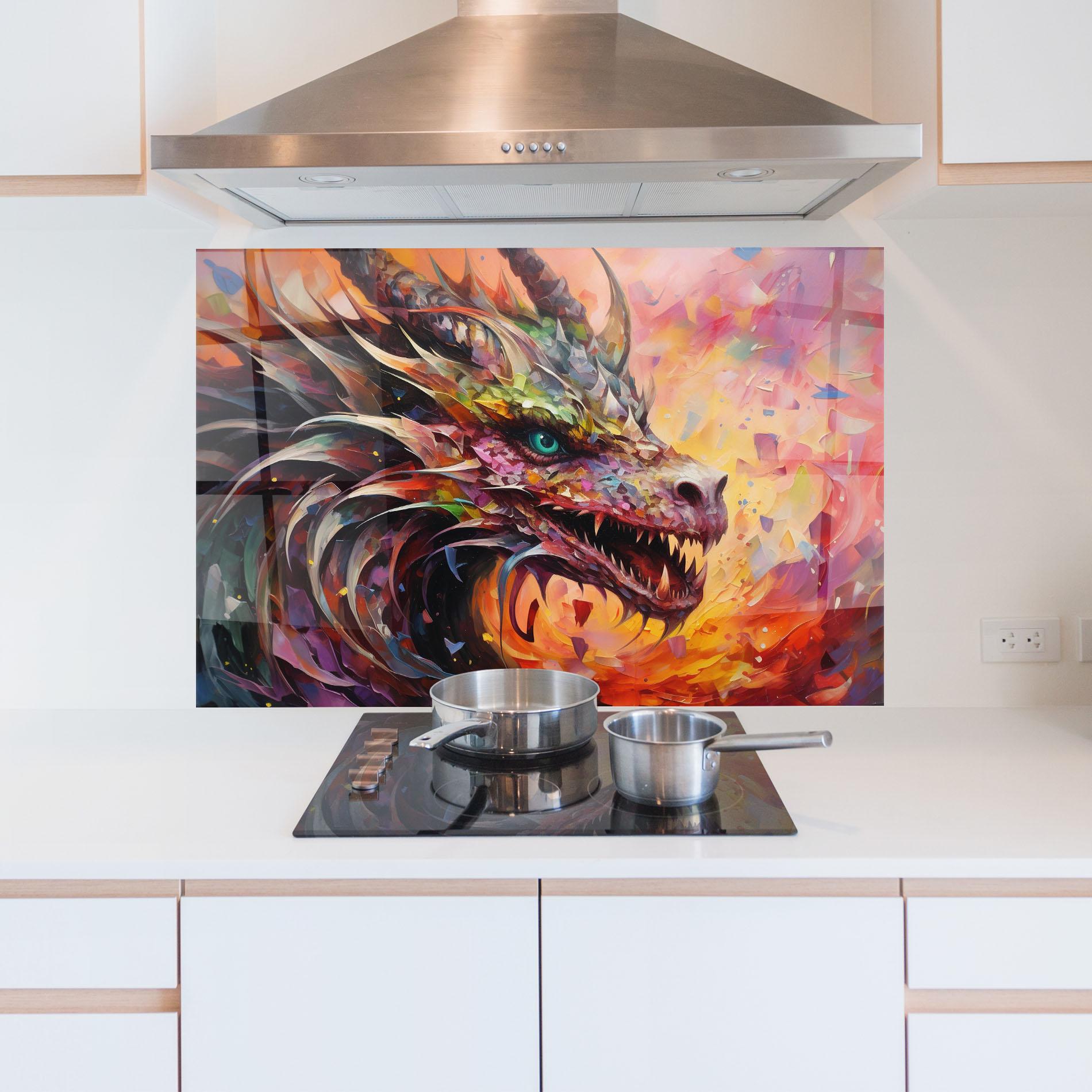 Panou Sticla Bucatarie Colorful Dragon Painting mockup 5