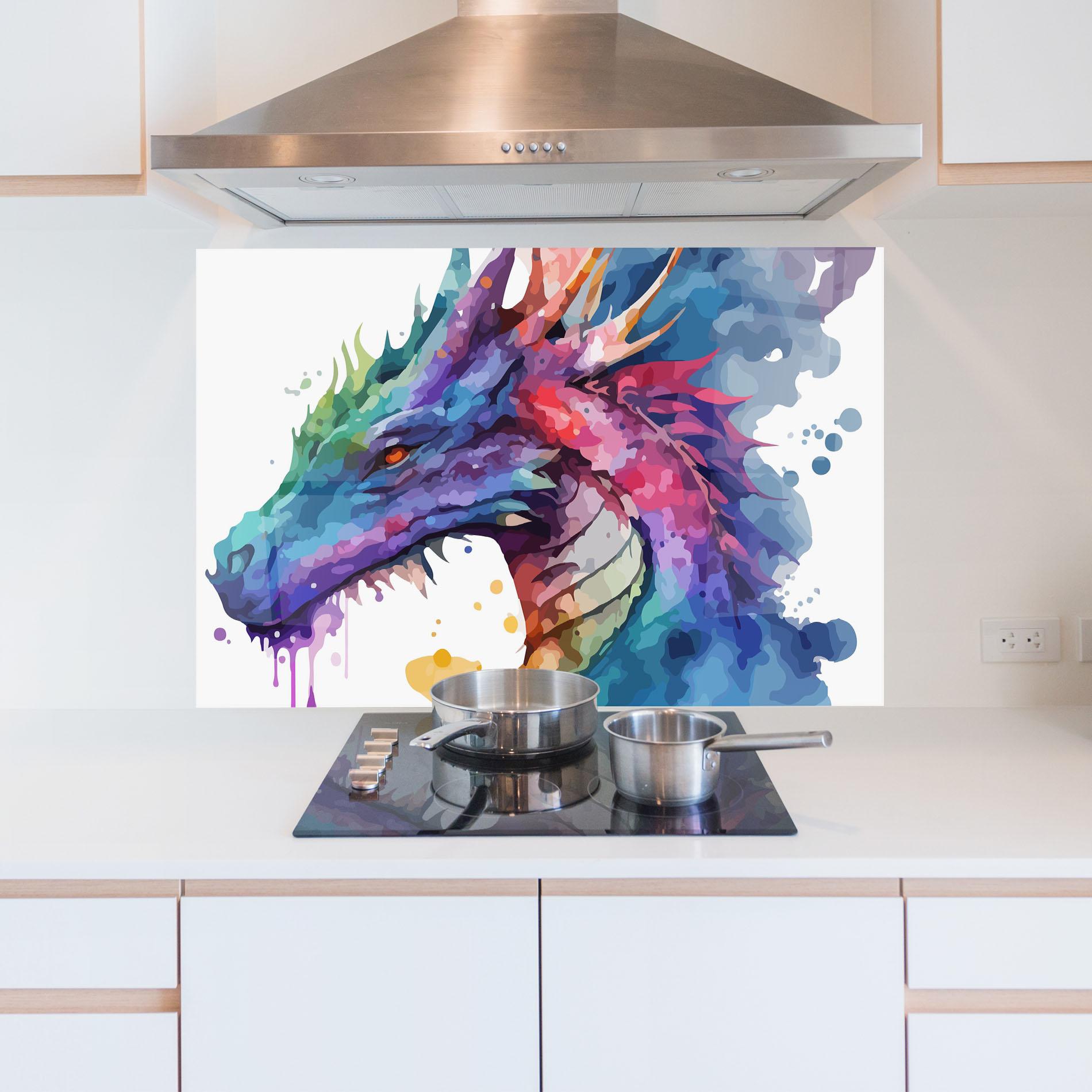 Panou Sticla Bucatarie Colourful Dragon mockup 5