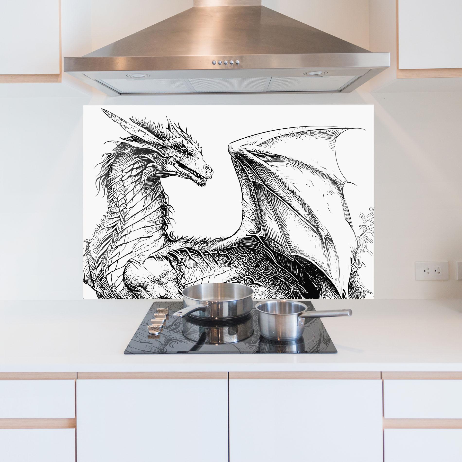 Panou Sticla Bucatarie Dragon Sketch mockup 5