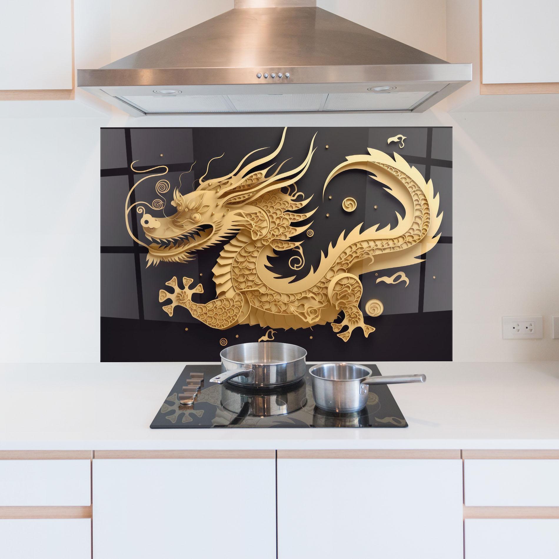 Panou Sticla Bucatarie Dragon Zodiac Sign mockup 5