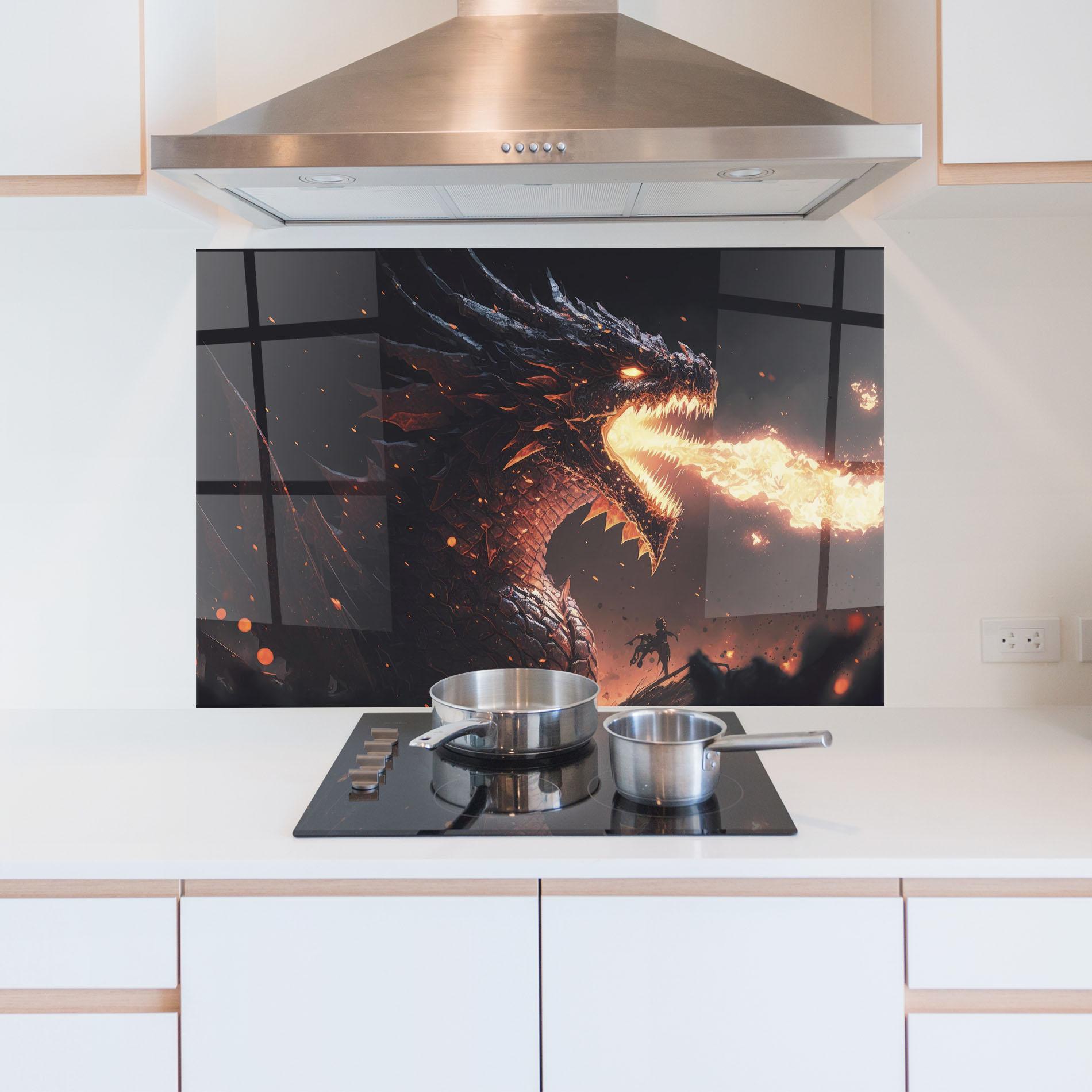 Panou Sticla Bucatarie Fire Explosion Dragon mockup 5