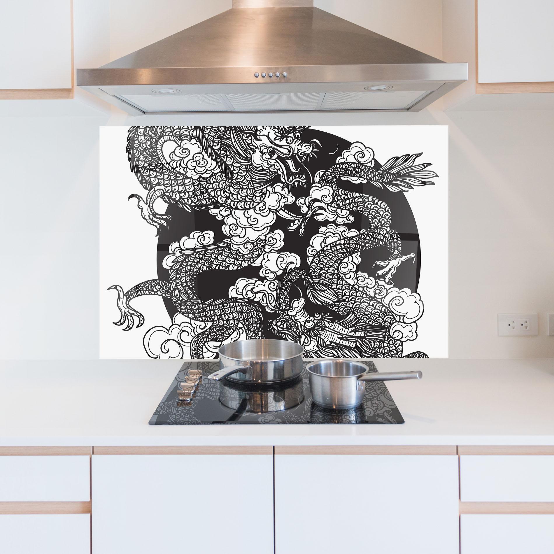 Panou Sticla Bucatarie Grey Moon Dragon mockup 5