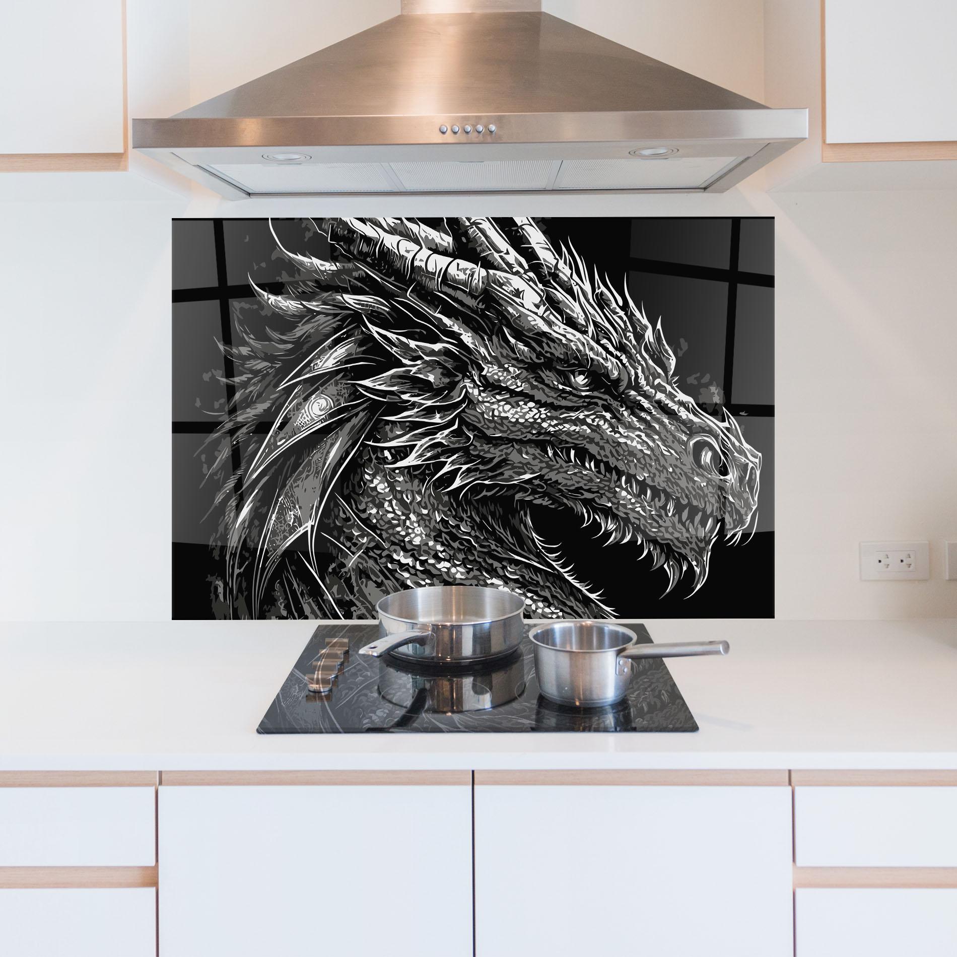 Panou Sticla Bucatarie Grey White Dragon mockup 5