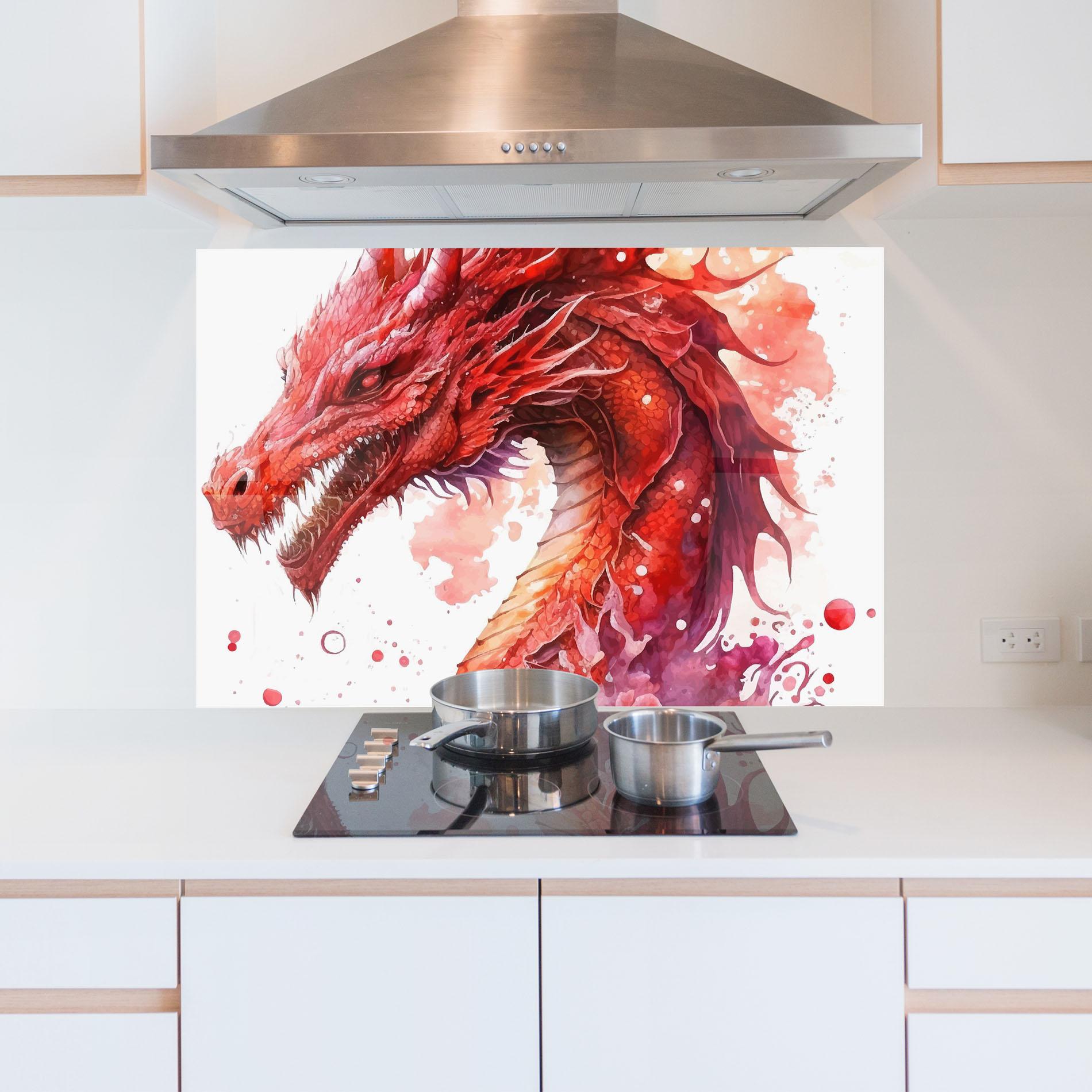Panou Sticla Bucatarie Red Dragon Art mockup 5