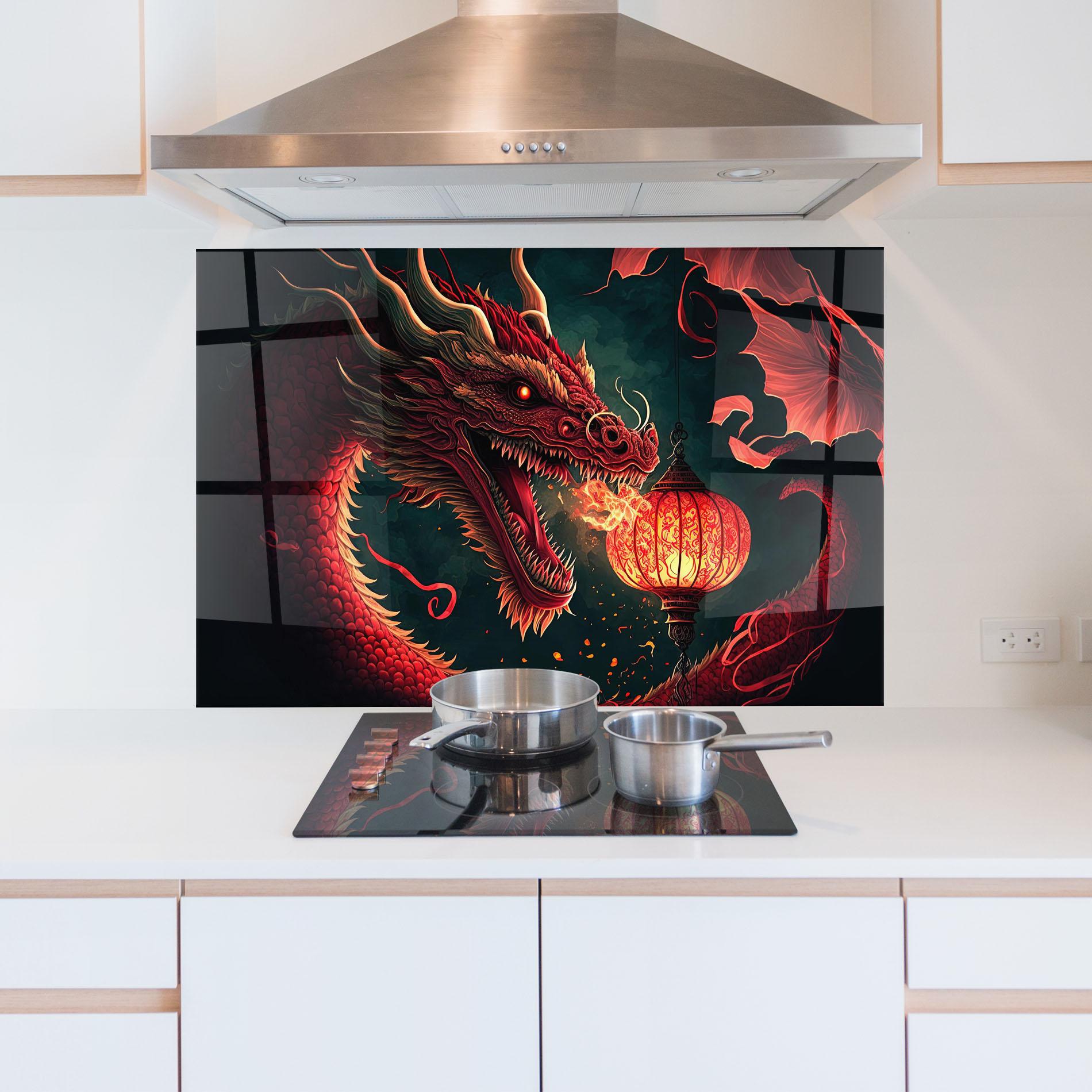 Panou Sticla Bucatarie Red Fire Dragon mockup 5