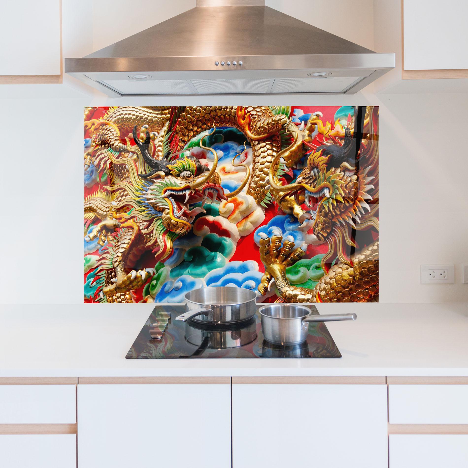 Panou Sticla Bucatarie Red Golden Dragon mockup 5