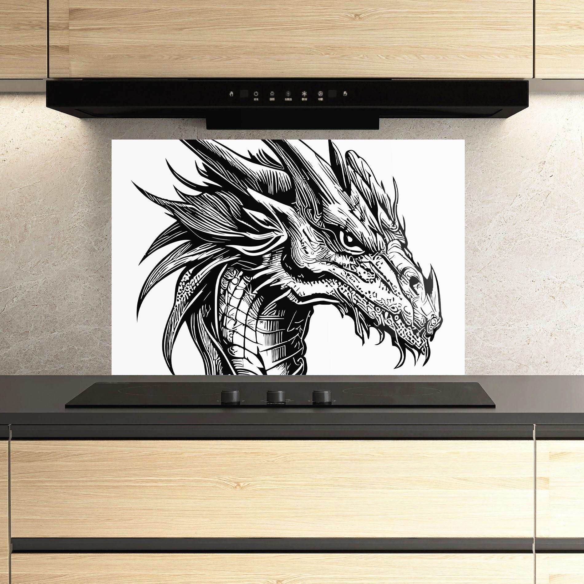 Panou Sticla Bucatarie Black Line Dragon mockup 3