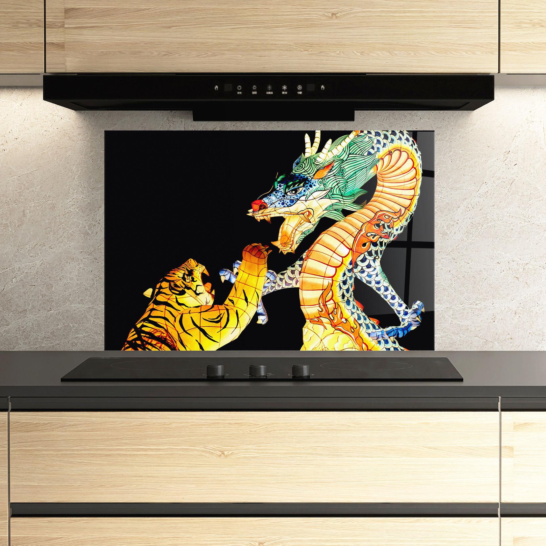 Panou Sticla Bucatarie Chinese Dragon And Tiger mockup 3