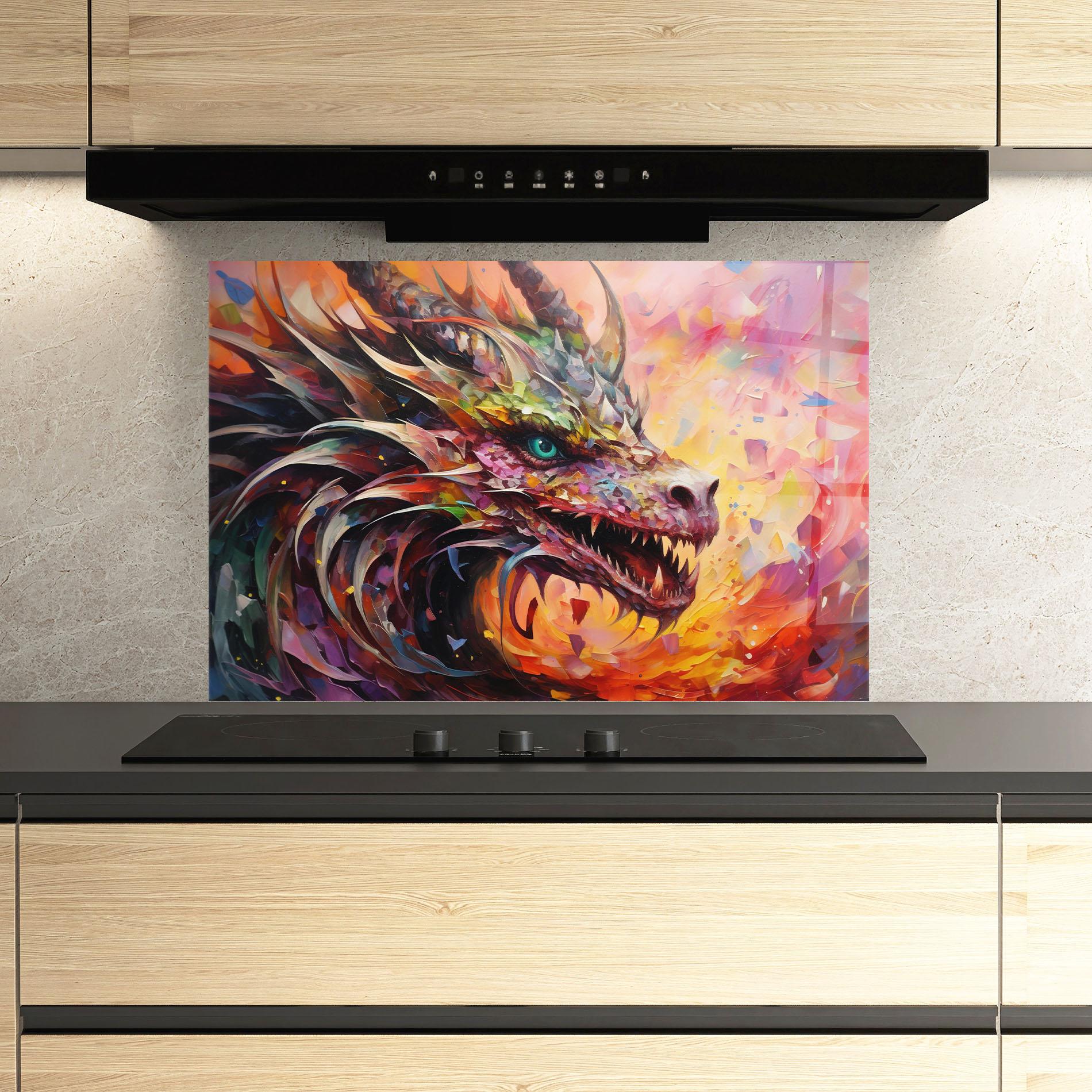 Panou Sticla Bucatarie Colorful Dragon Painting mockup 3
