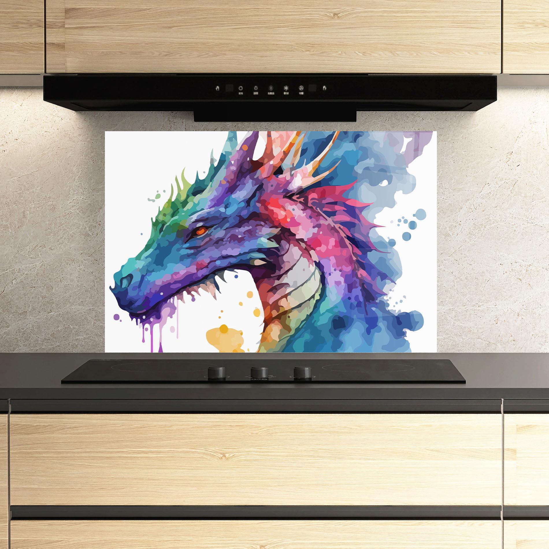 Panou Sticla Bucatarie Colourful Dragon mockup 3