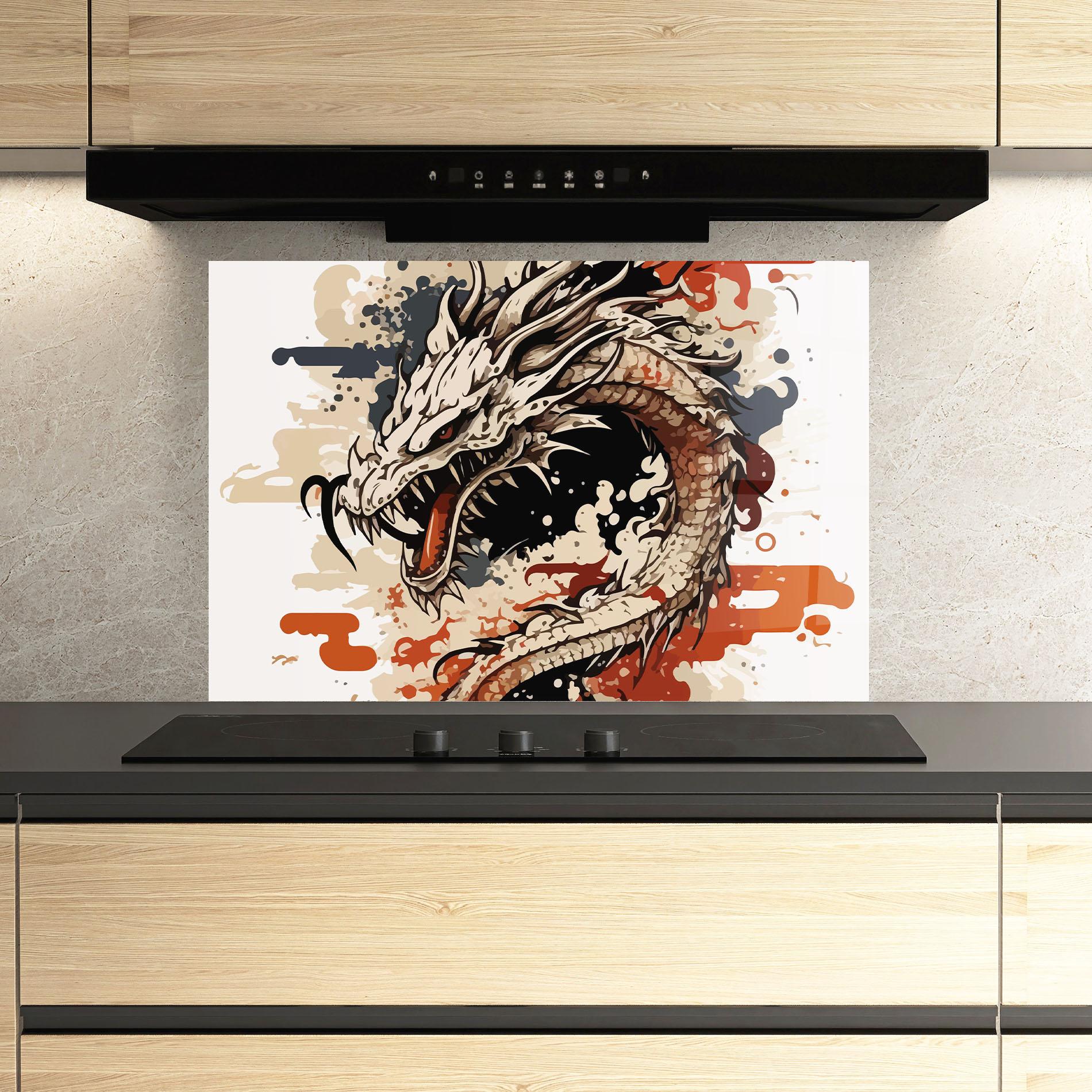 Panou Sticla Bucatarie Cream Dragon Art mockup 3