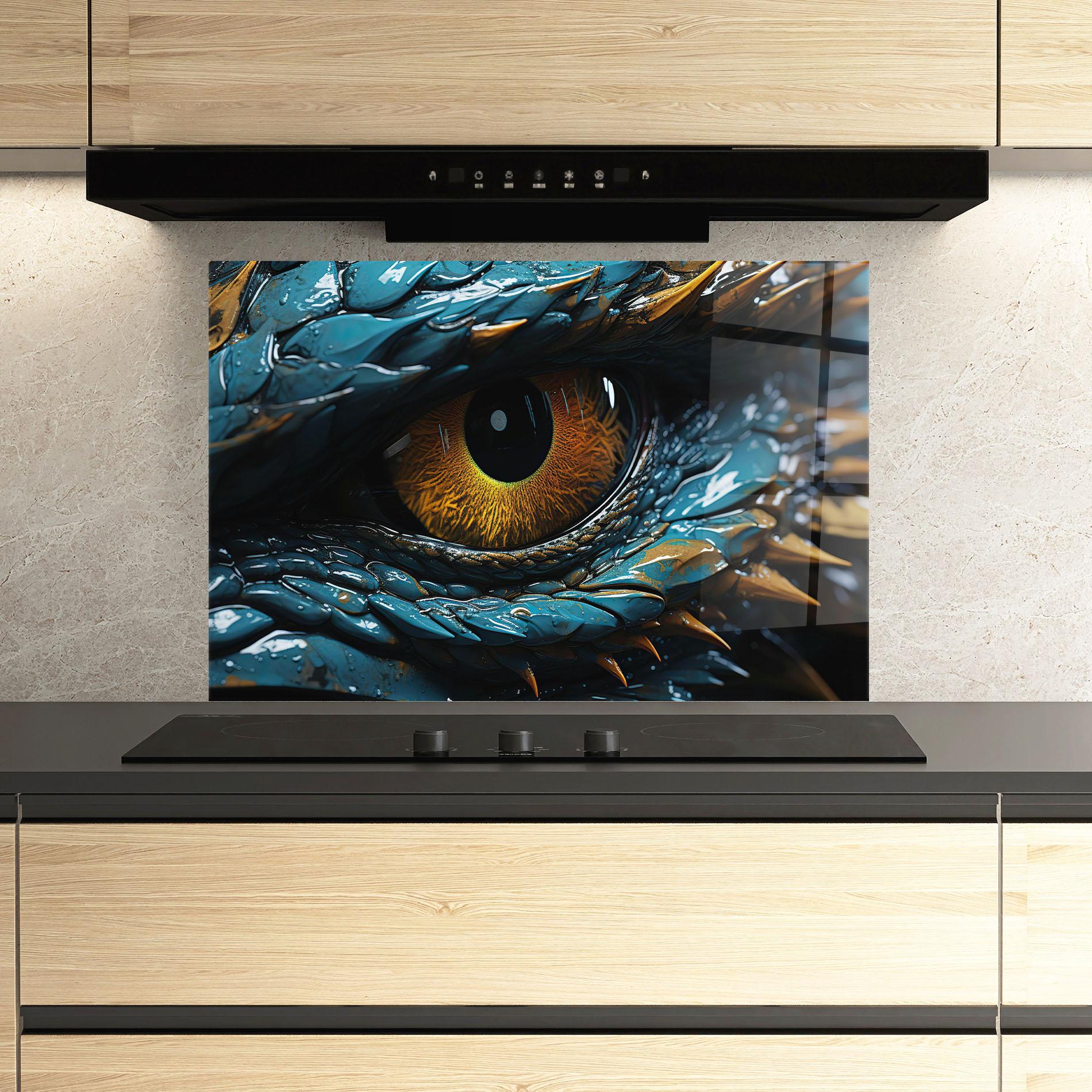 Panou Sticla Bucatarie Dragon Eye Close Up mockup 3