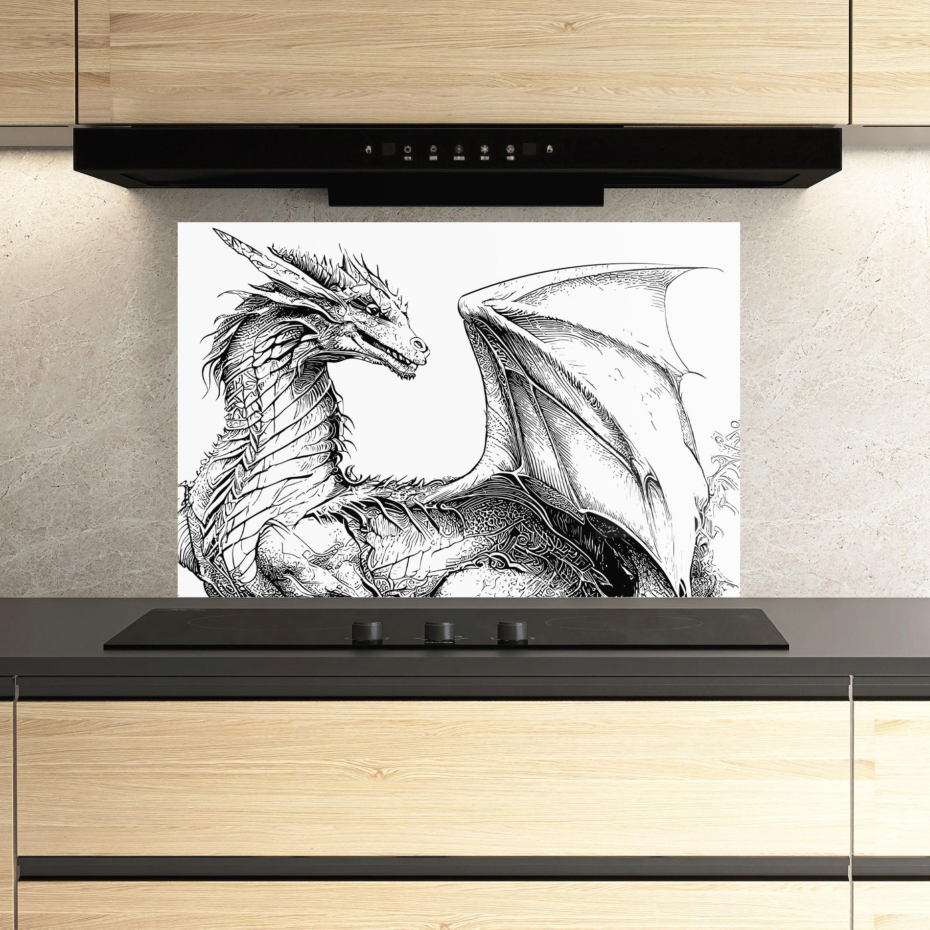 Panou Sticla Bucatarie Dragon Sketch mockup 3