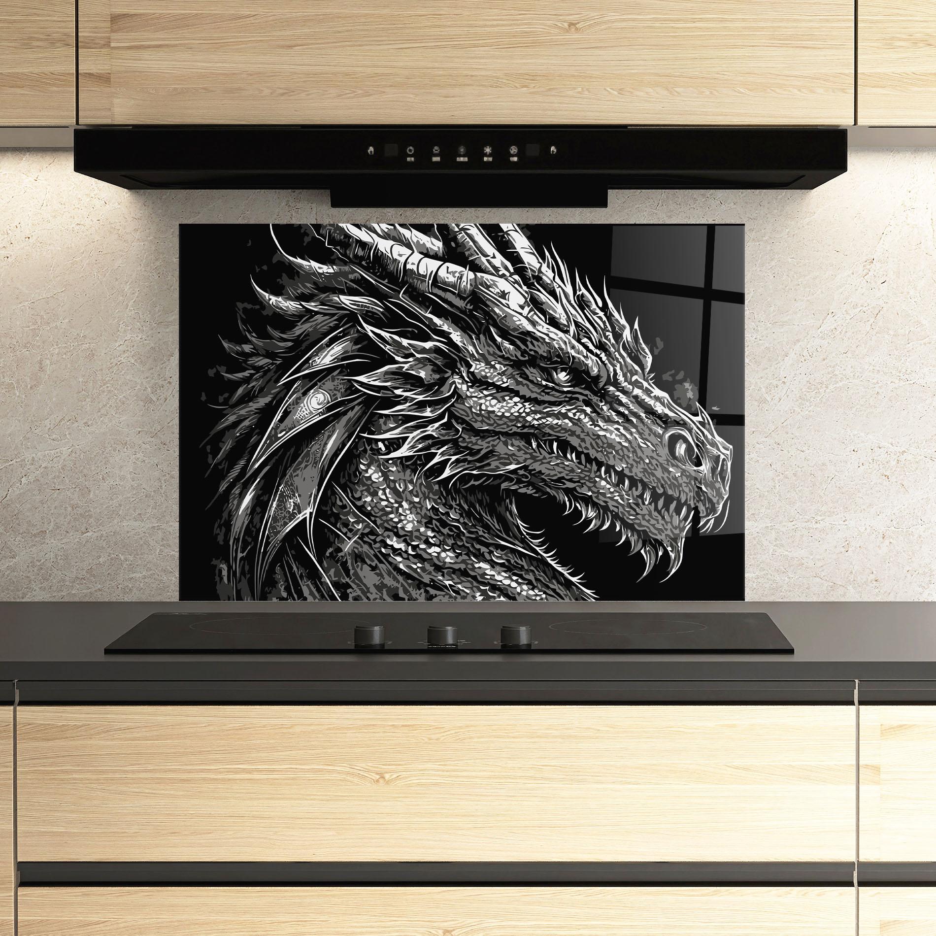 Panou Sticla Bucatarie Grey White Dragon mockup 3