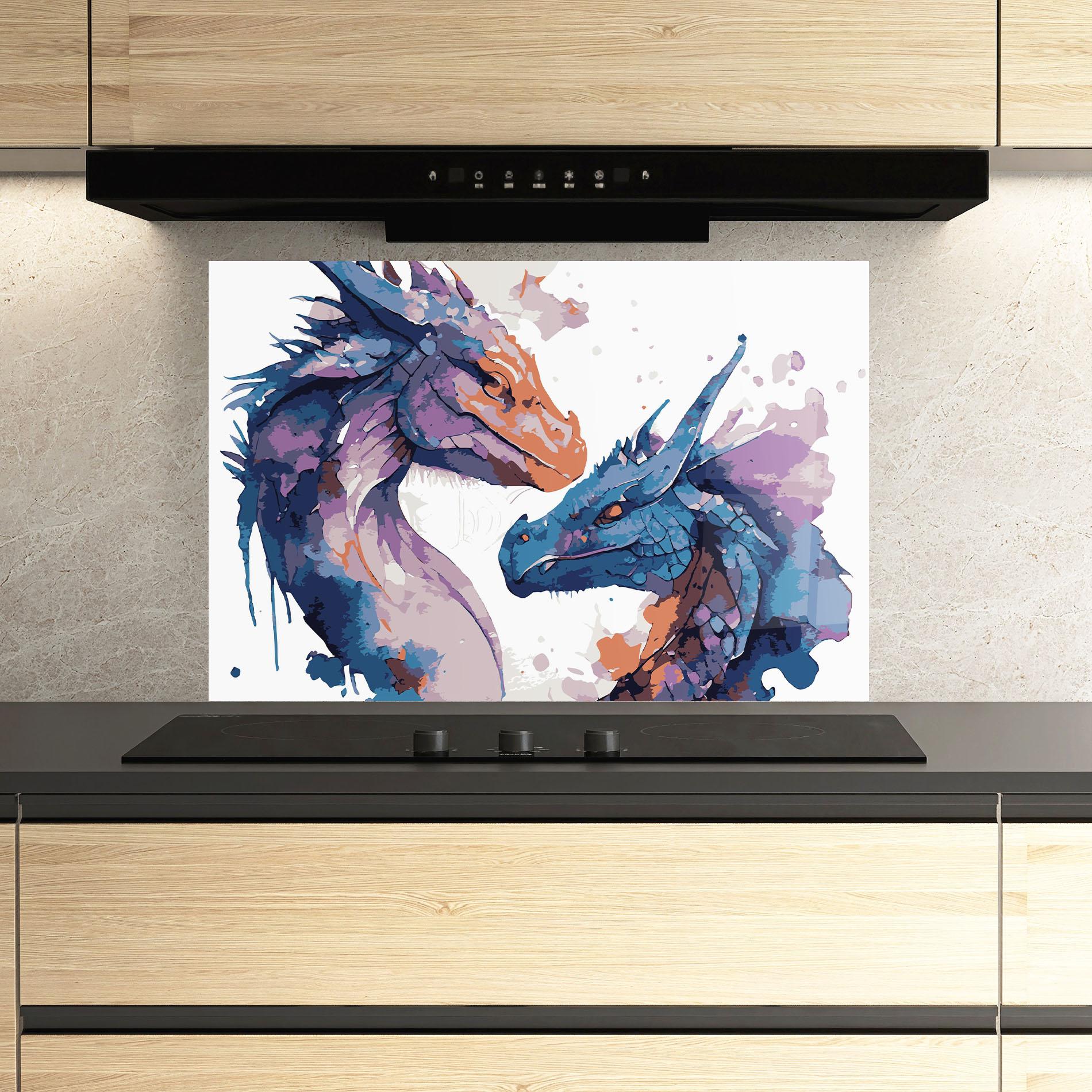 Panou Sticla Bucatarie Purple Cute Dragon mockup 3