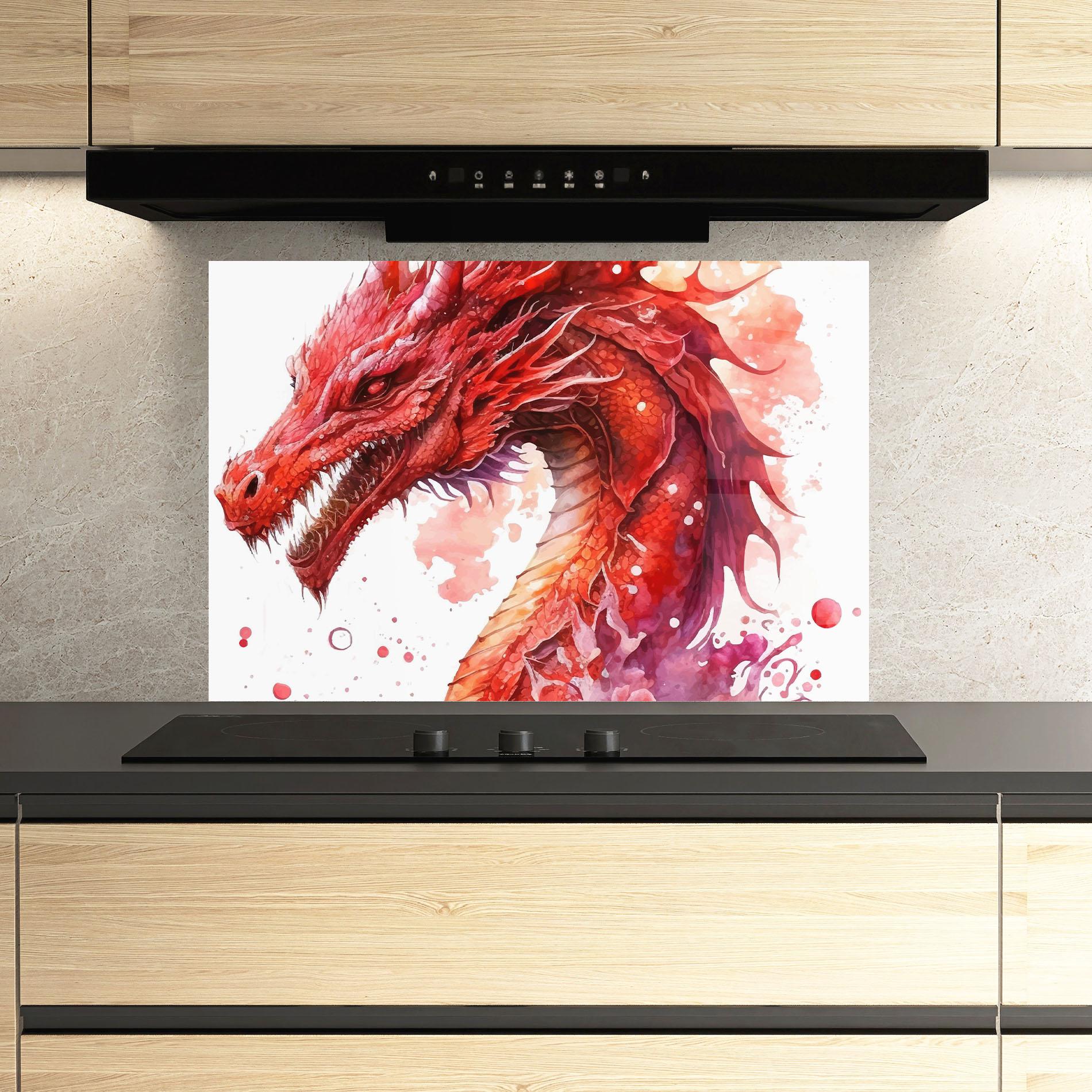 Panou Sticla Bucatarie Red Dragon Art mockup 3