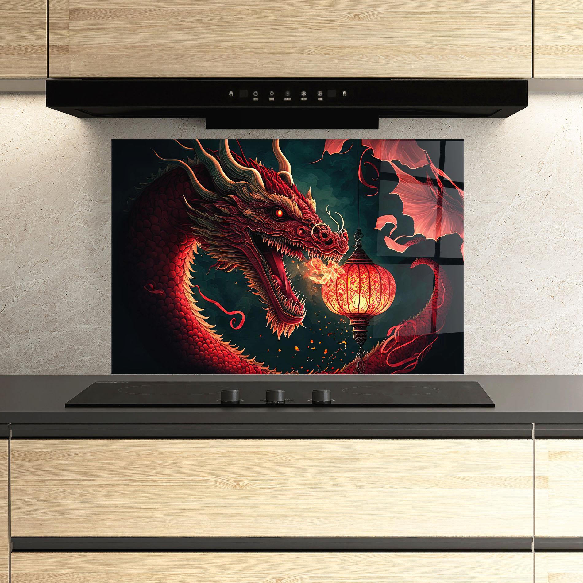 Panou Sticla Bucatarie Red Fire Dragon mockup 3