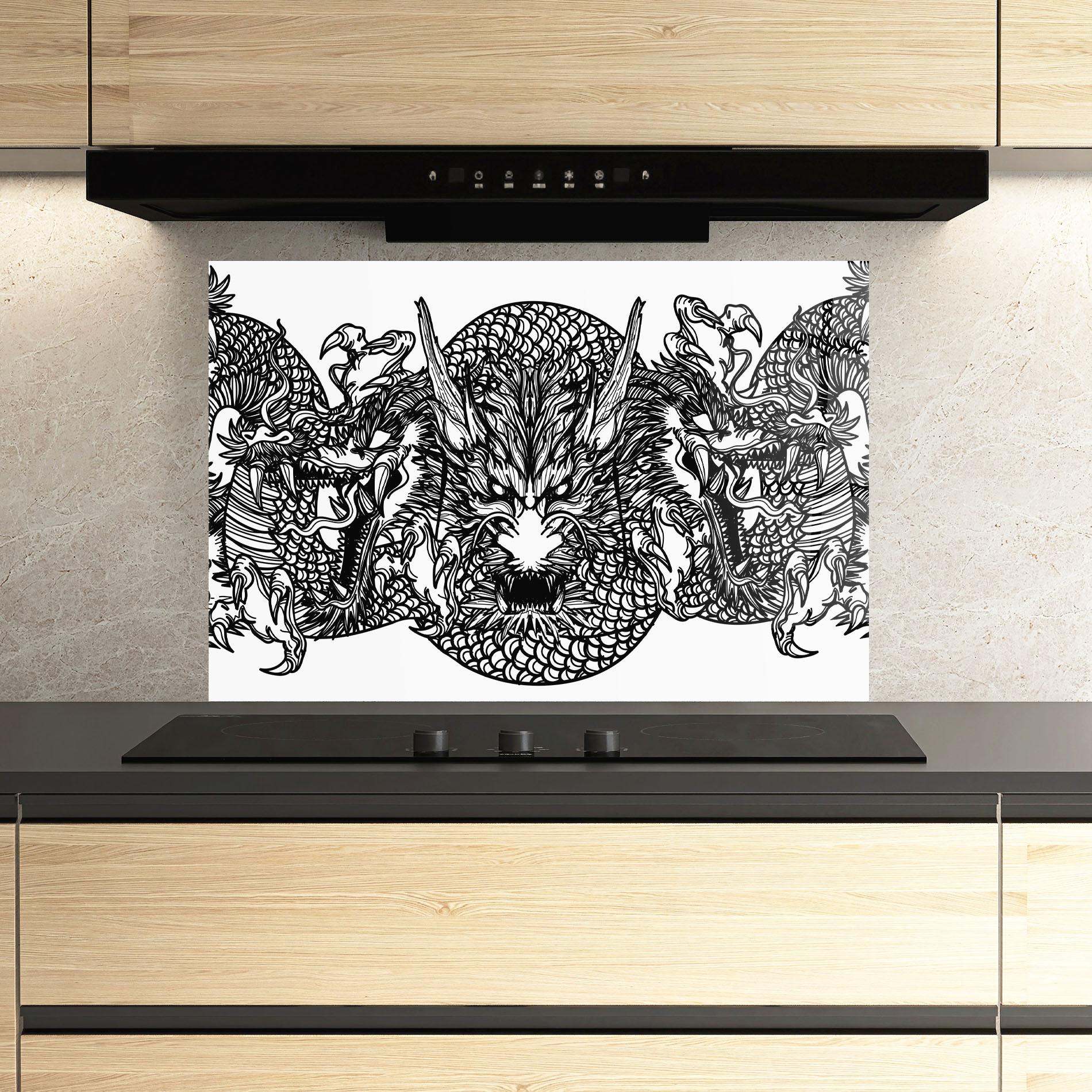 Panou Sticla Bucatarie Three Heads Dragon mockup 3