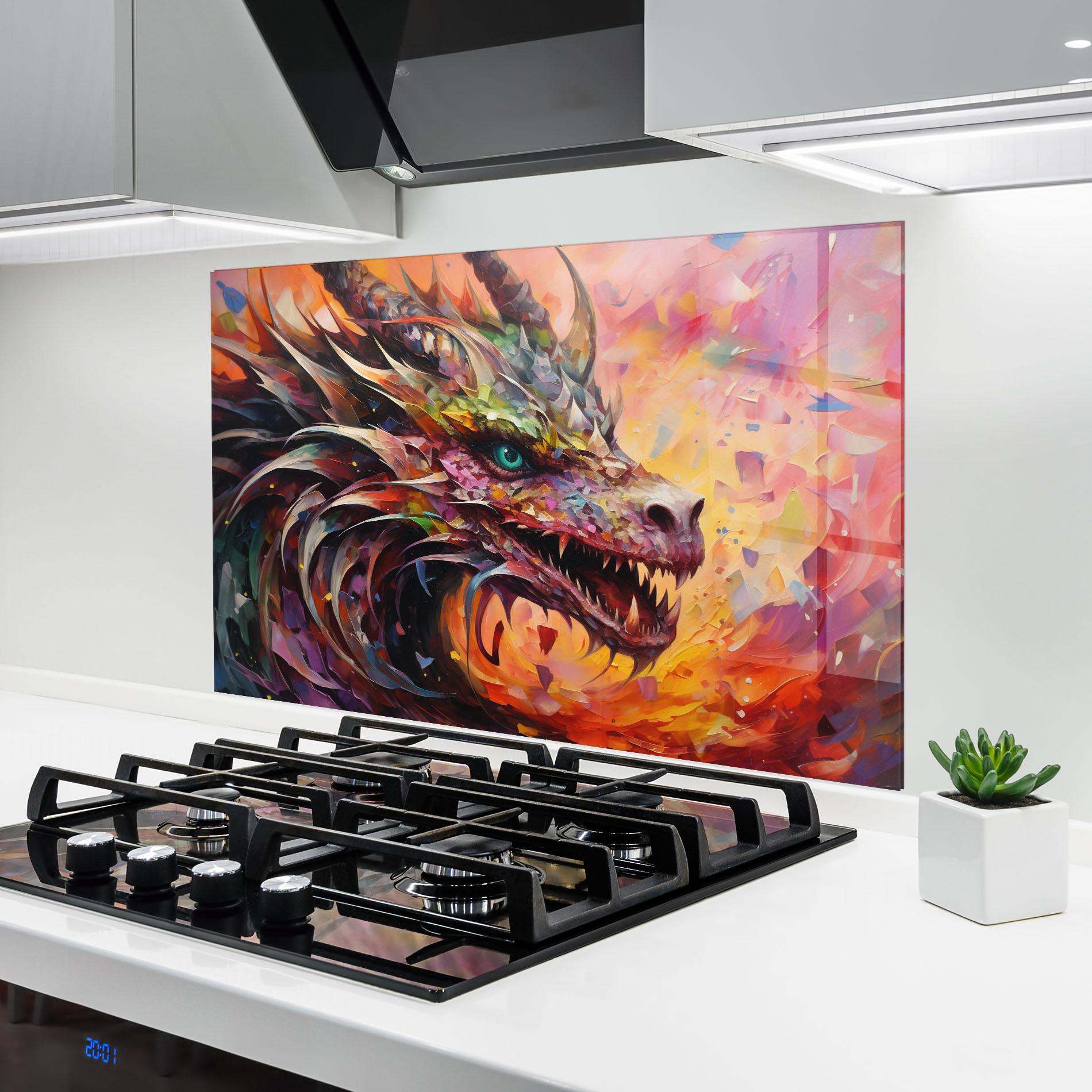 Panou Sticla Bucatarie Colorful Dragon Painting mockup 6