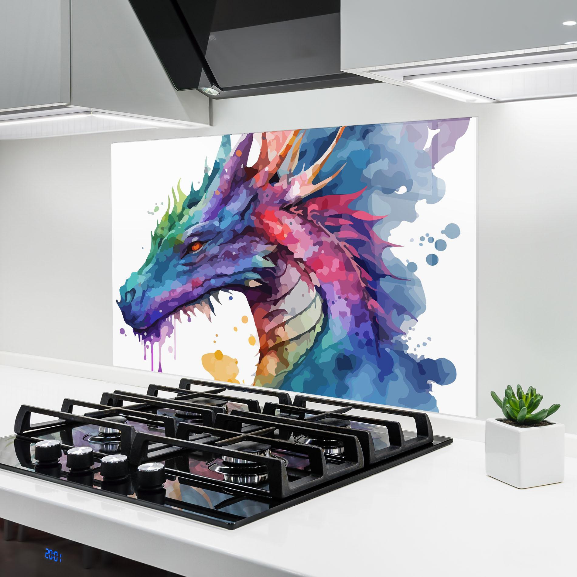Panou Sticla Bucatarie Colourful Dragon mockup 6
