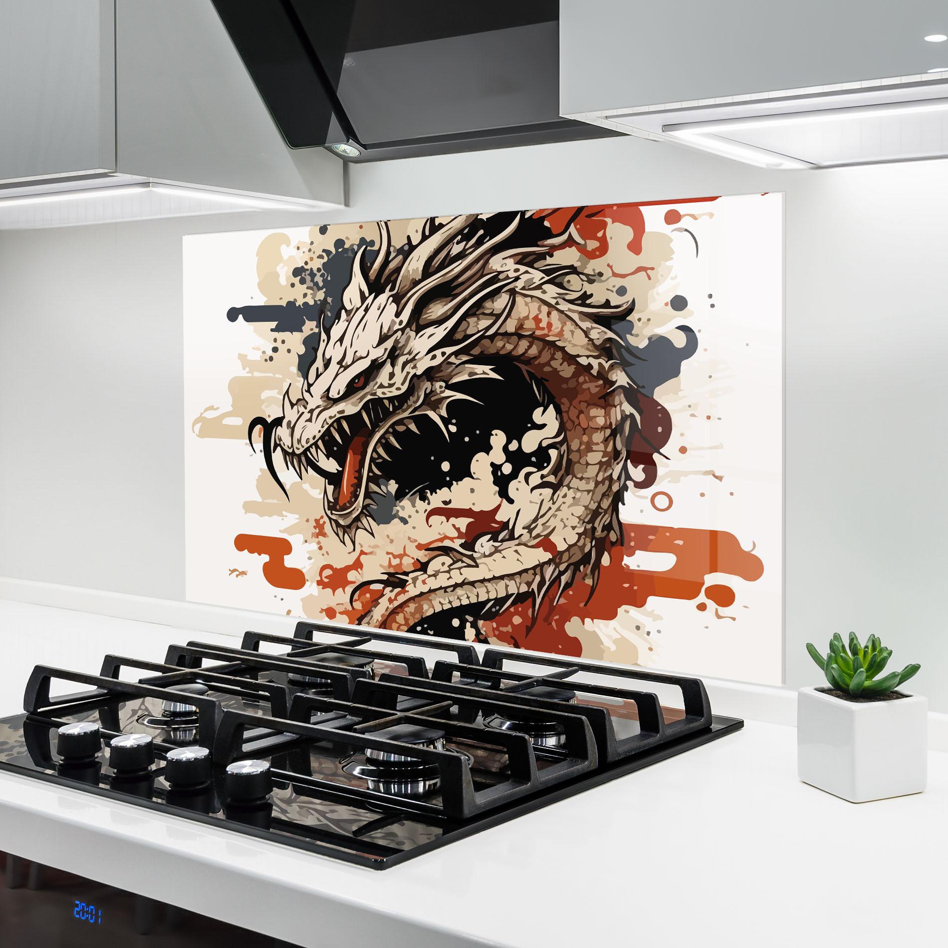 Panou Sticla Bucatarie Cream Dragon Art mockup 6