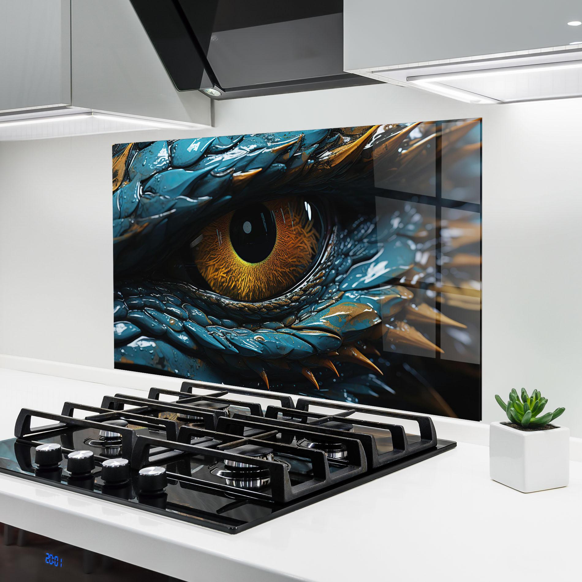 Panou Sticla Bucatarie Dragon Eye Close Up mockup 6