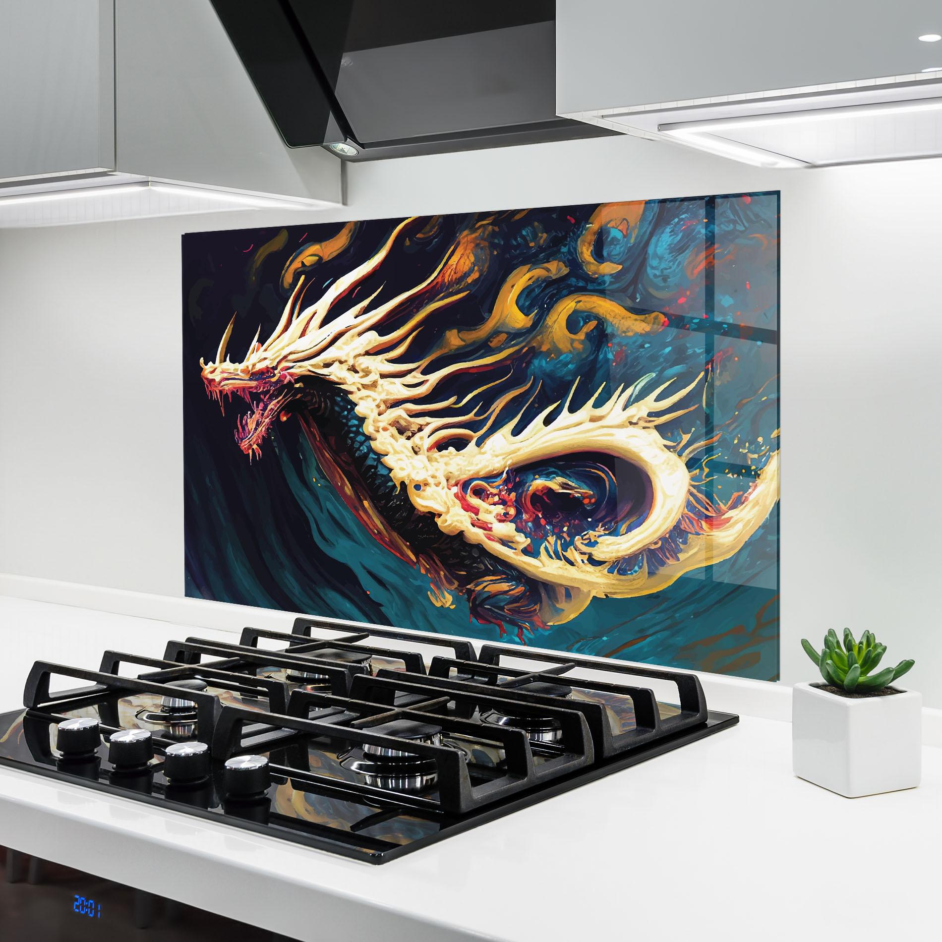 Panou Sticla Bucatarie Flying Acrylic Dragon mockup 6