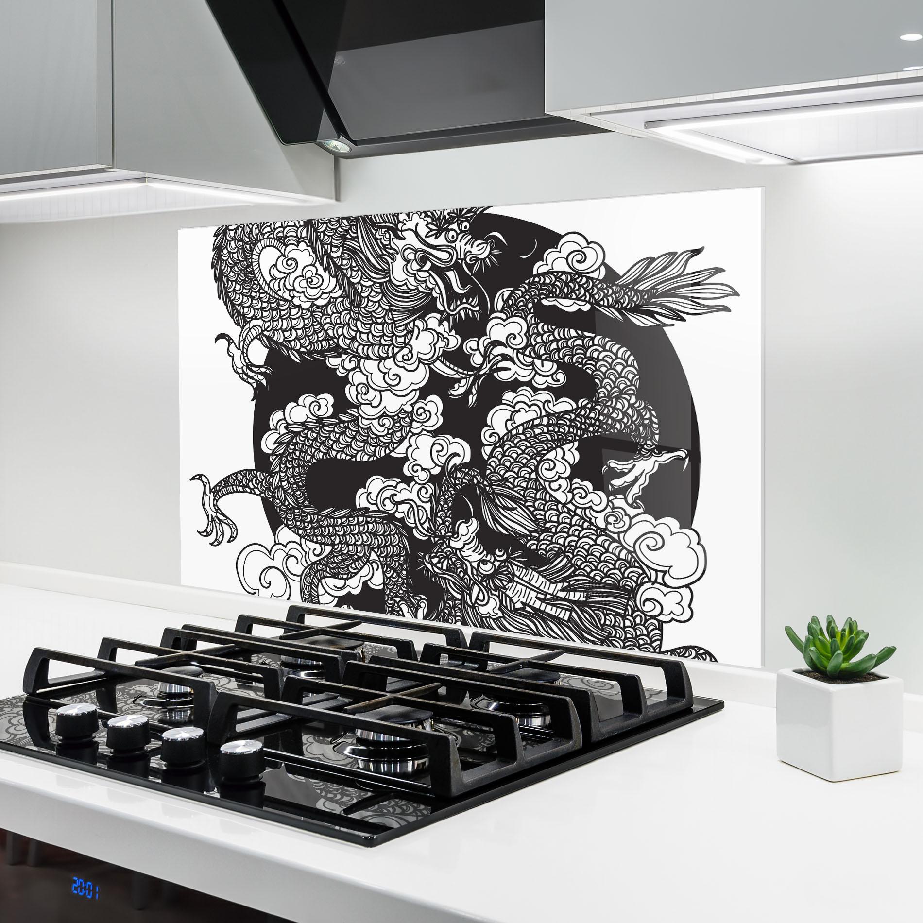 Panou Sticla Bucatarie Grey Moon Dragon mockup 6