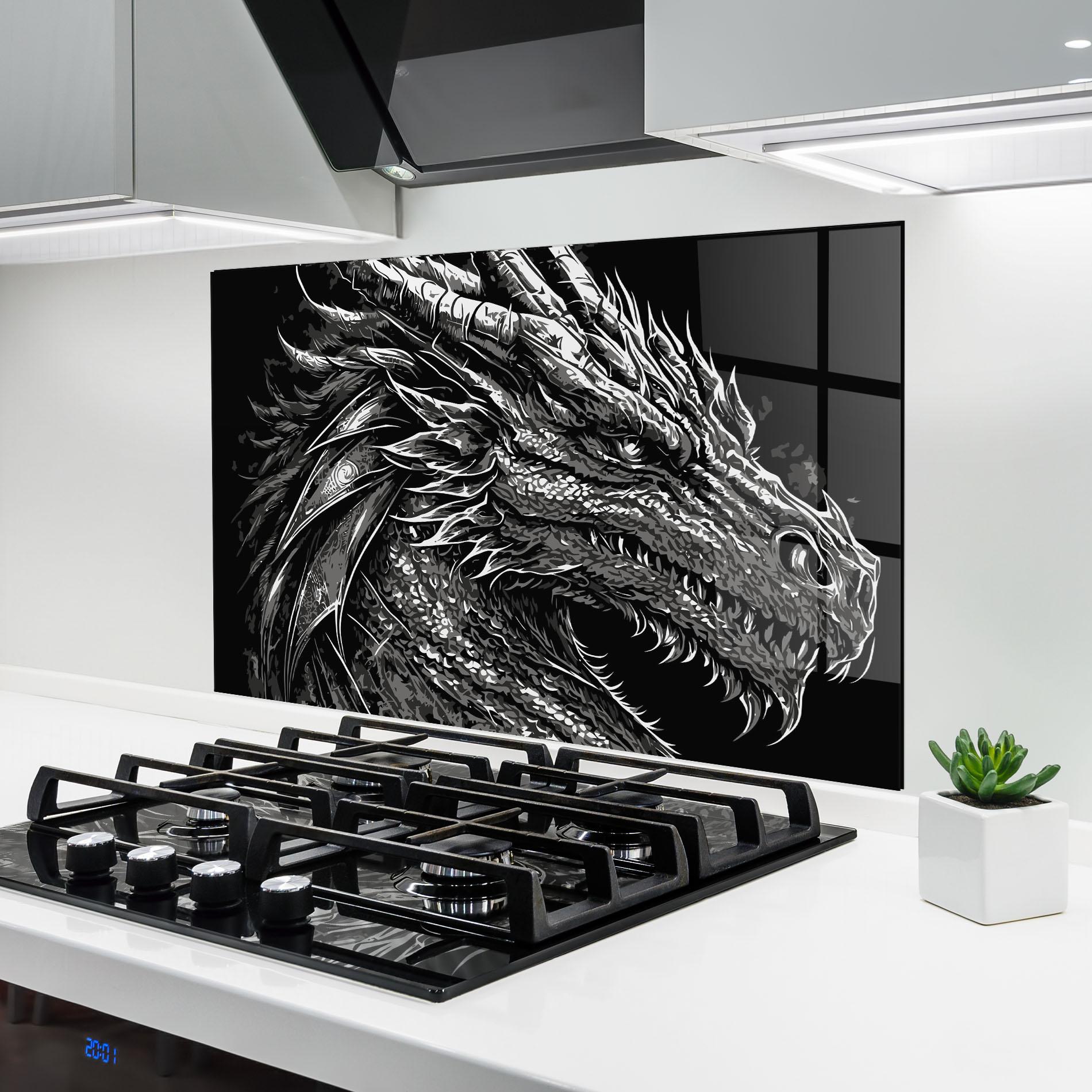 Panou Sticla Bucatarie Grey White Dragon mockup 6