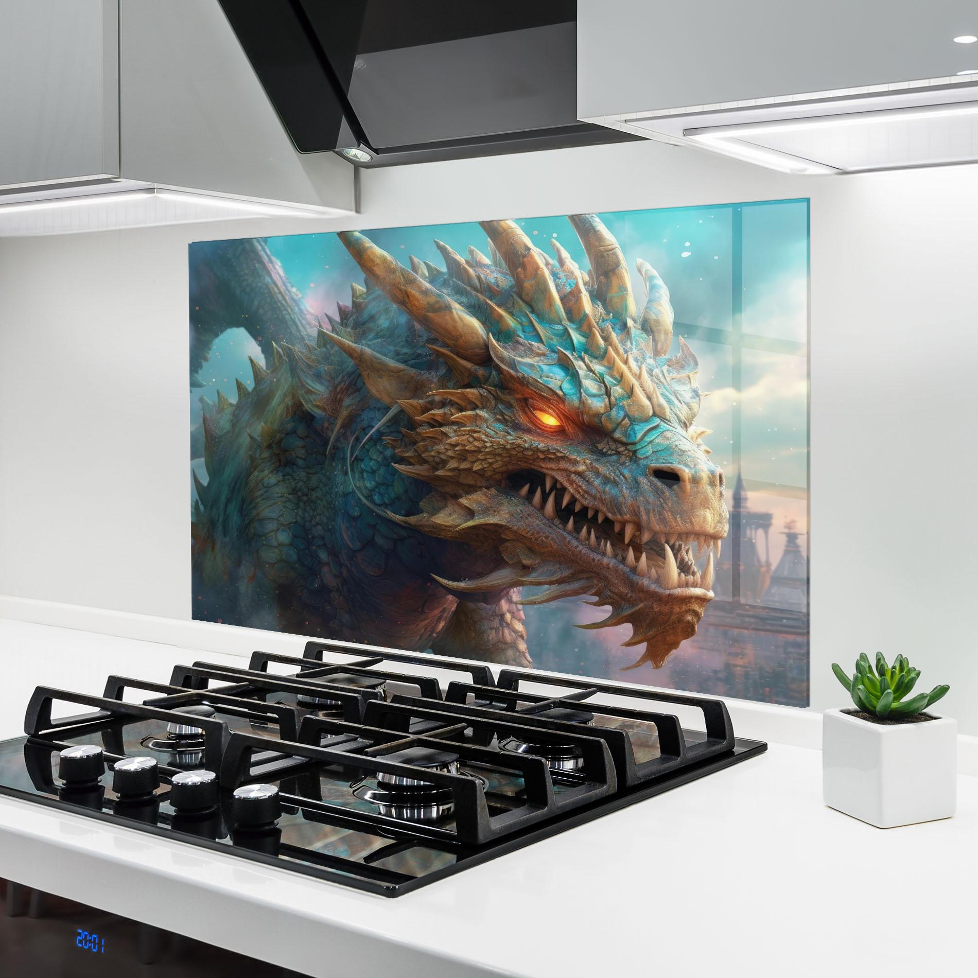 Panou Sticla Bucatarie Pretty Blue Dragon mockup 6