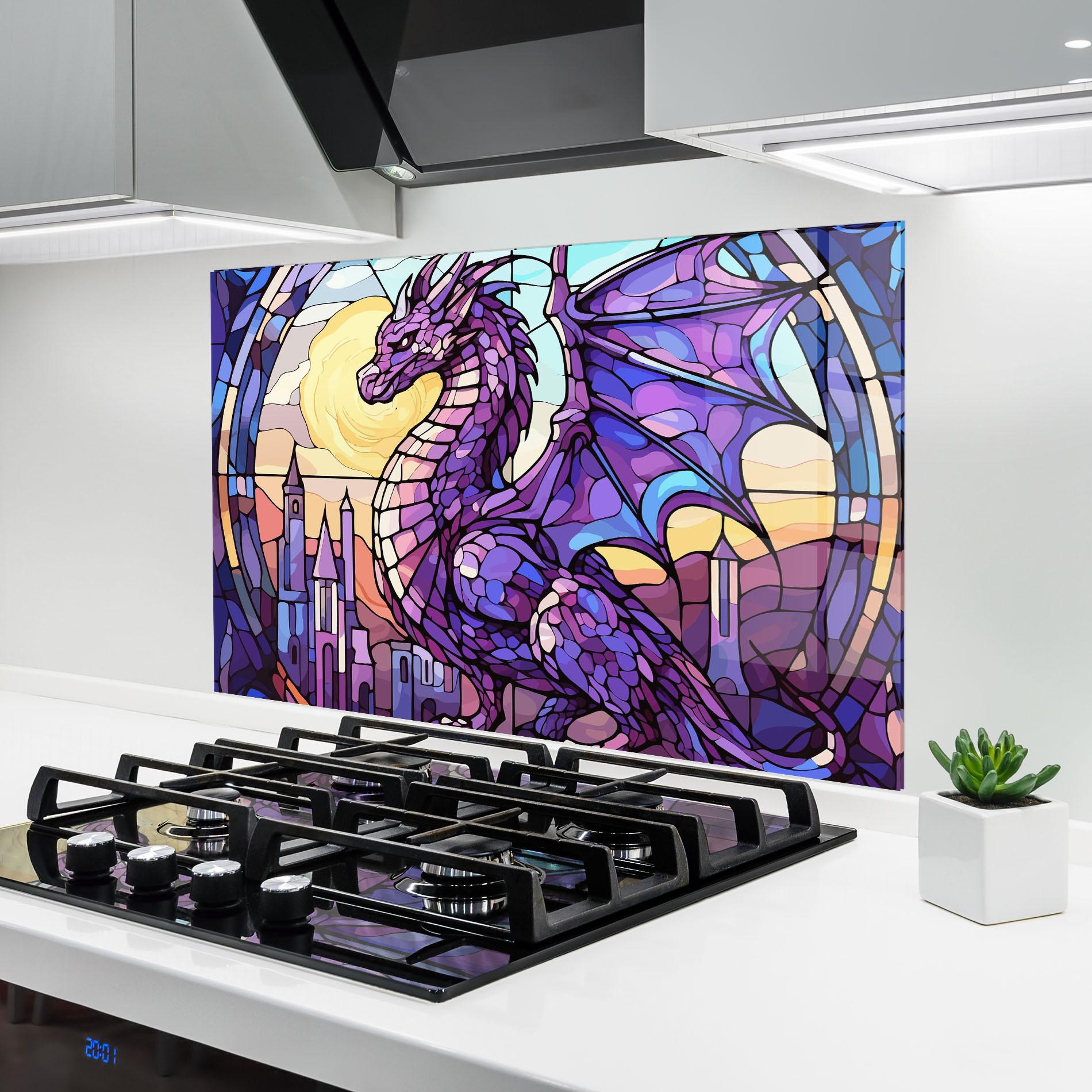 Panou Sticla Bucatarie Purple Pretty Dragon mockup 6