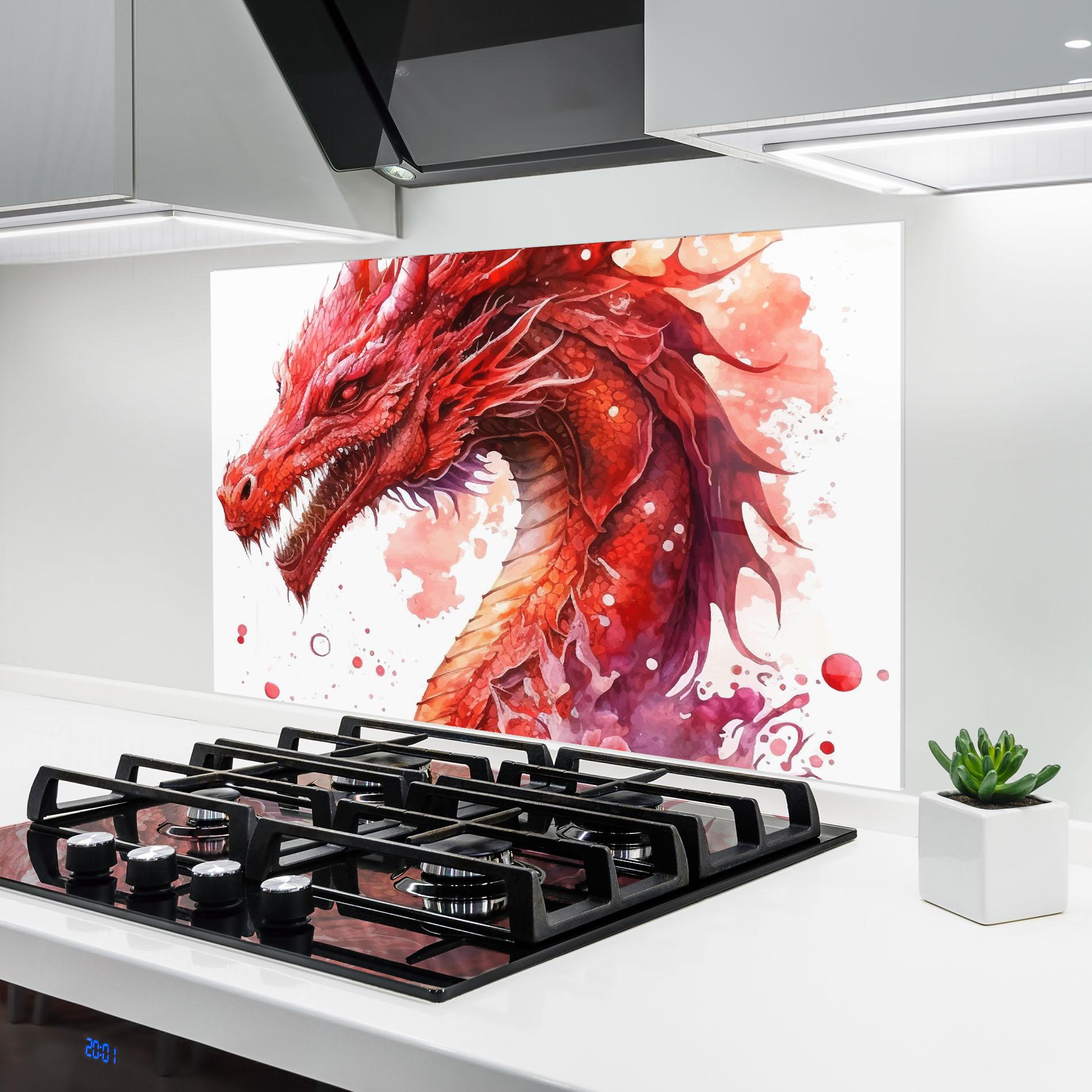 Panou Sticla Bucatarie Red Dragon Art mockup 6