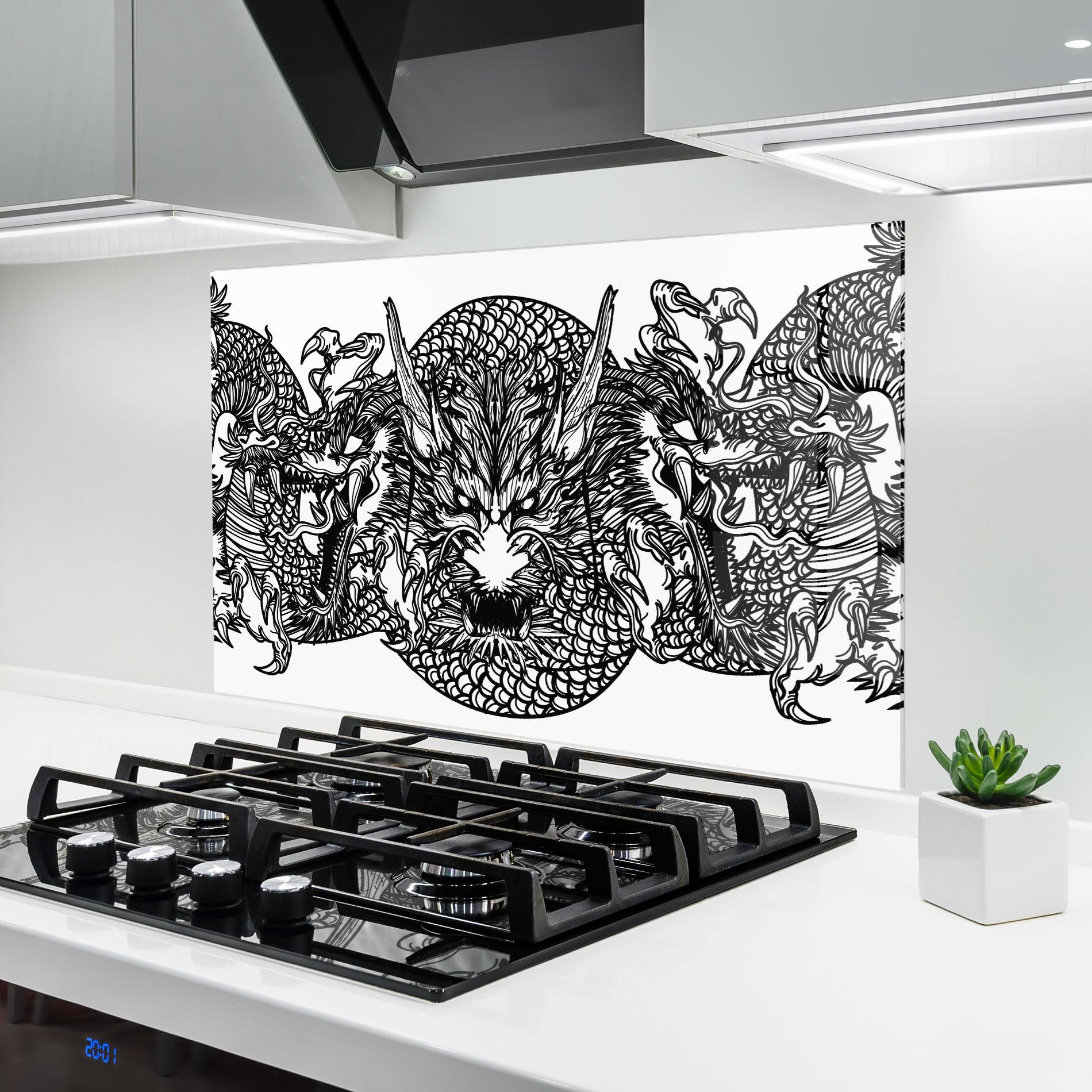 Panou Sticla Bucatarie Three Heads Dragon mockup 6