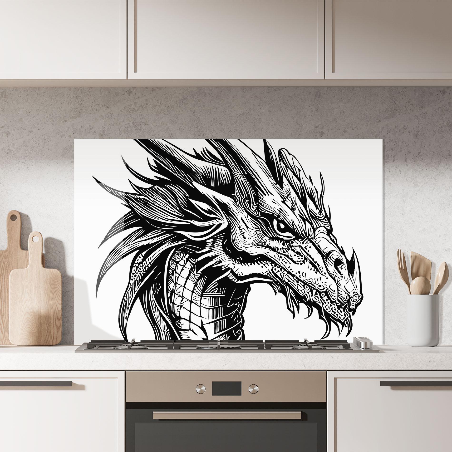 Panou Sticla Bucatarie Black Line Dragon mockup 7