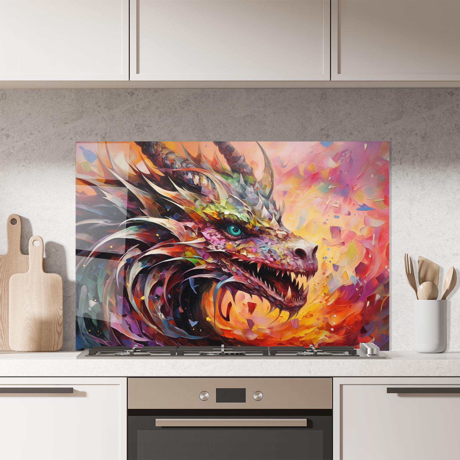 Panou Sticla Bucatarie Colorful Dragon Painting mockup 7